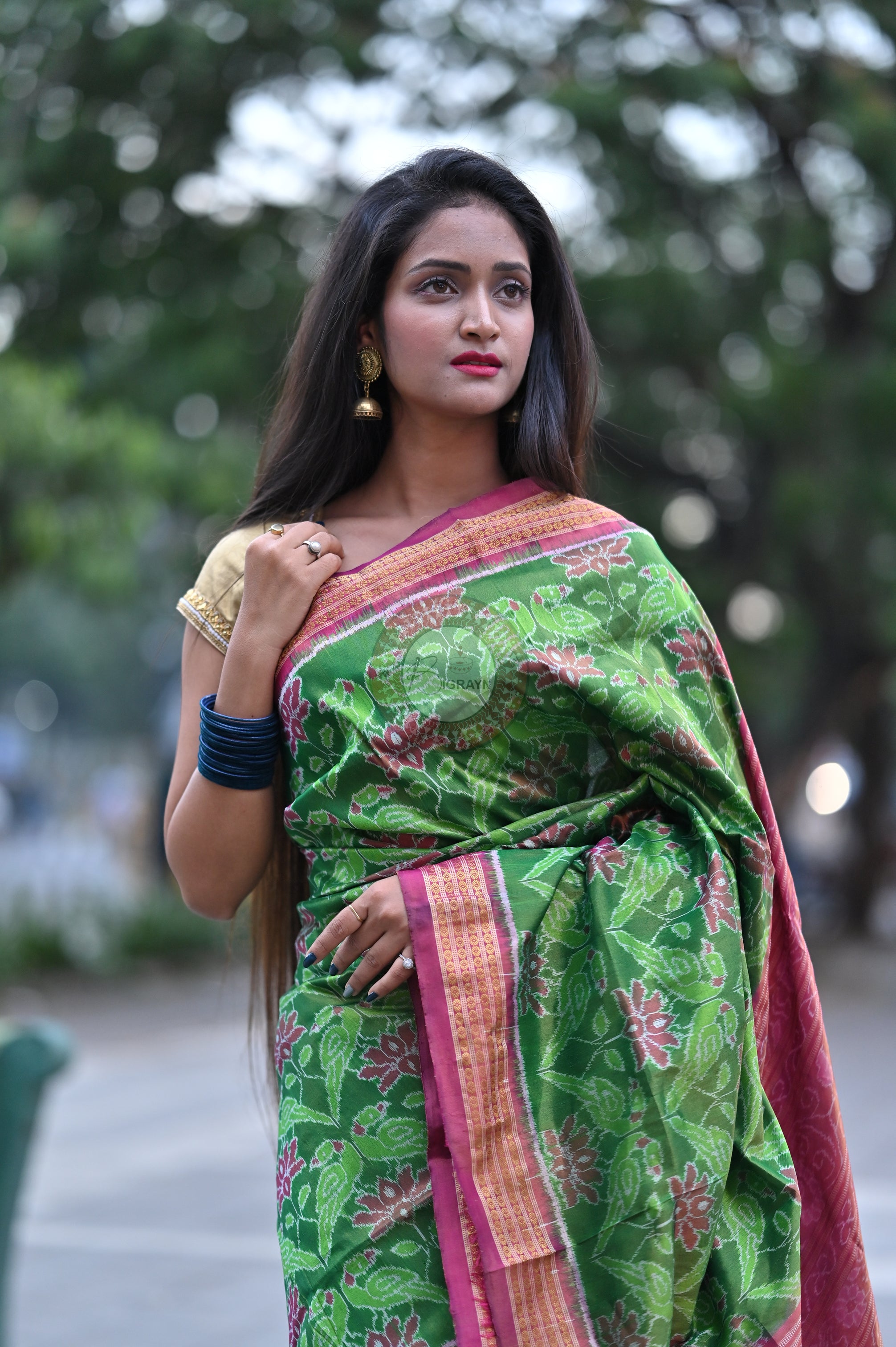 "Odisha Handloom Tissue Silk Saree with shimmering texture, elegant zari border, and lightweight drape, handcrafted by artisans"