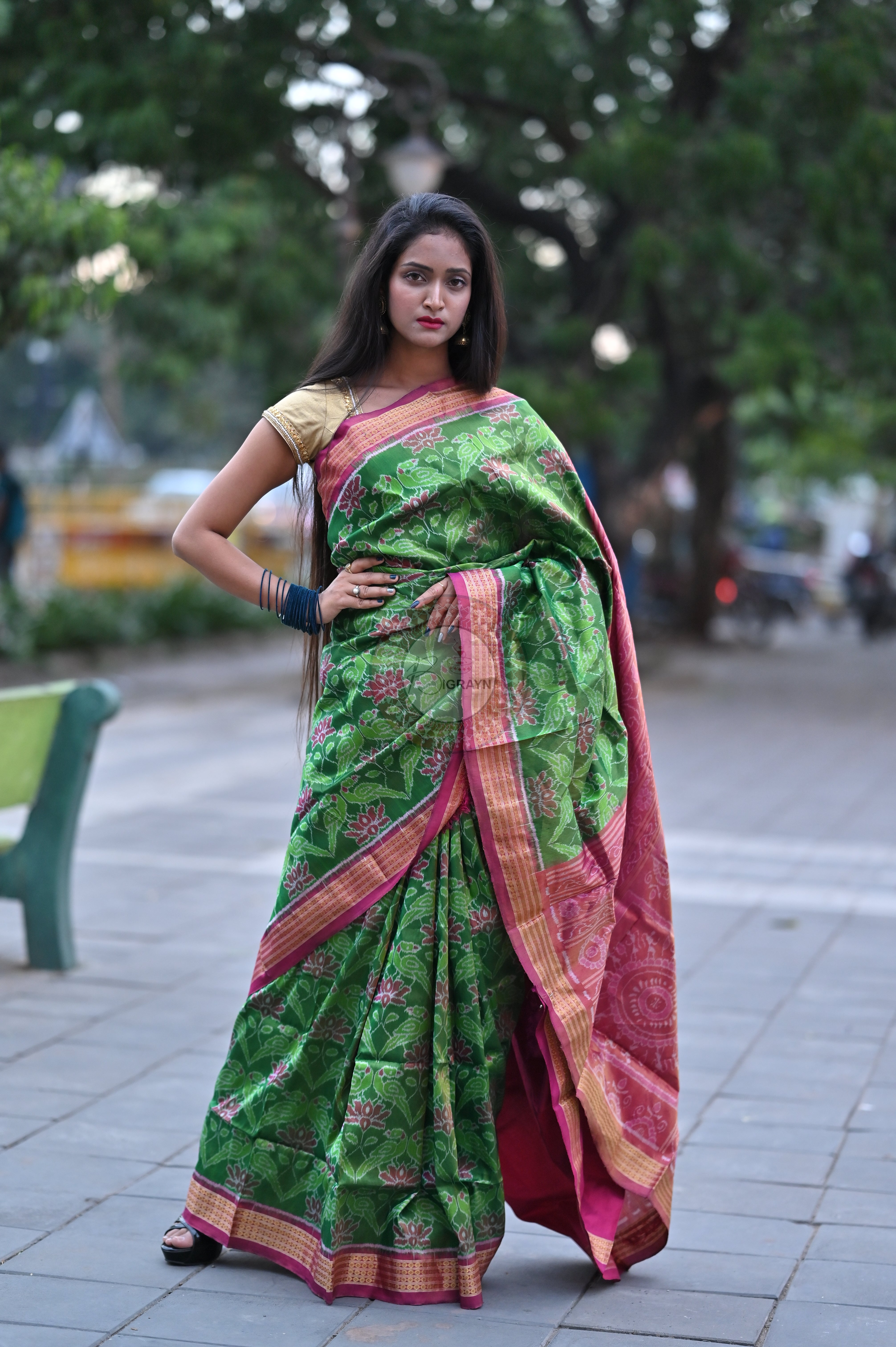 "Odisha Handloom Tissue Silk Saree with shimmering texture, elegant zari border, and lightweight drape, handcrafted by artisans"