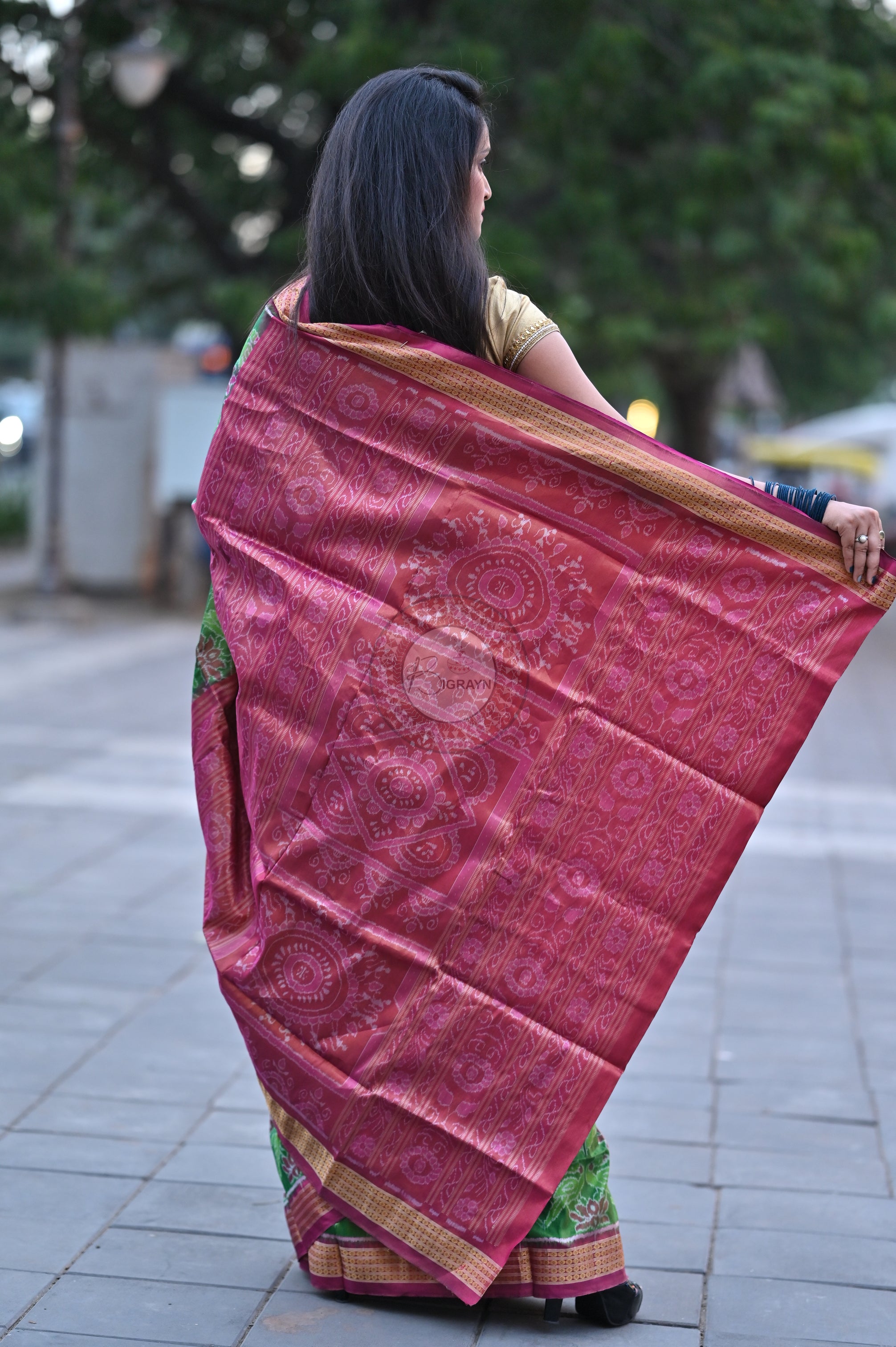 "Odisha Handloom Tissue Silk Saree with shimmering texture, elegant zari border, and lightweight drape, handcrafted by artisans"
