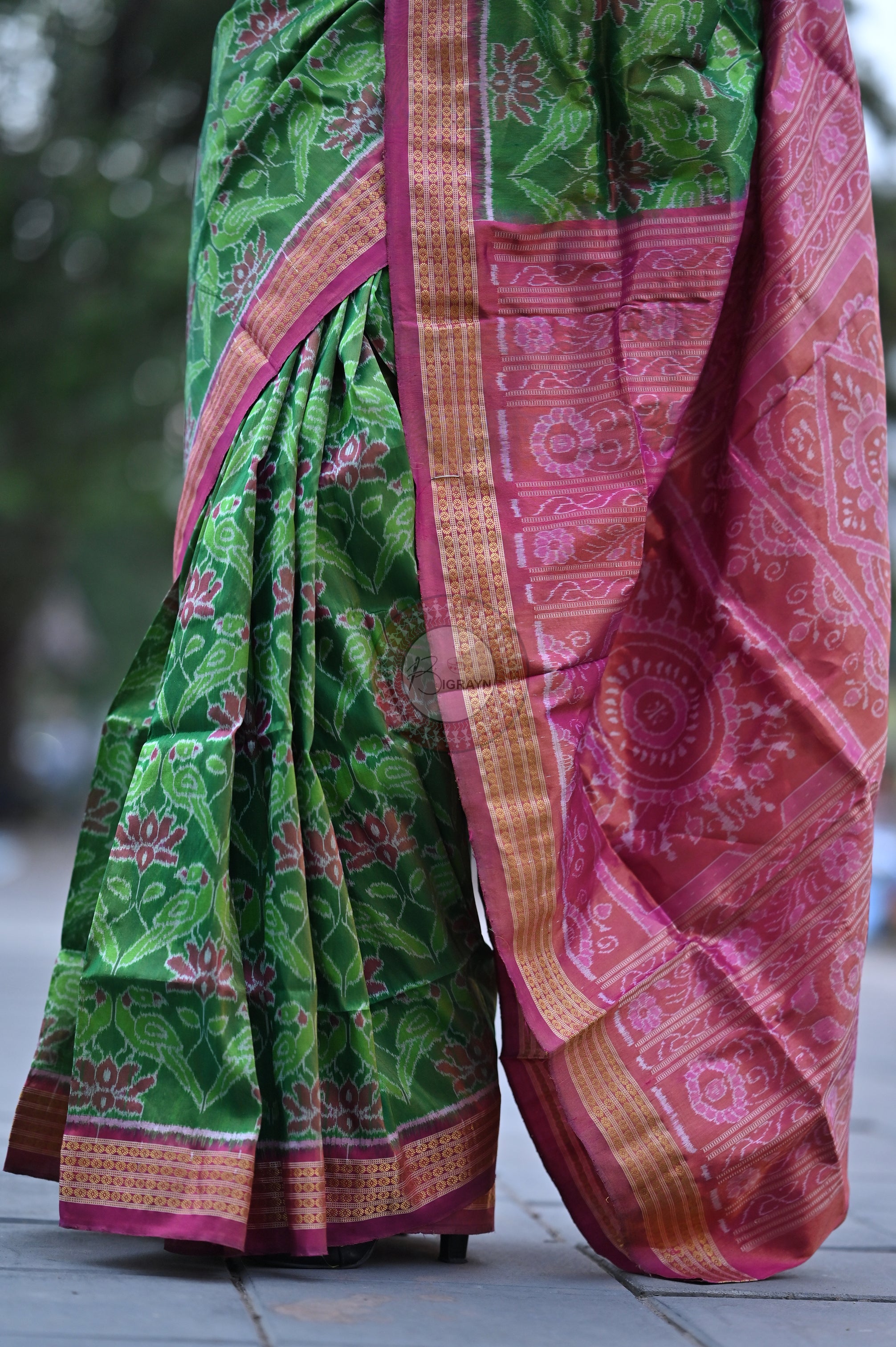 "Odisha Handloom Tissue Silk Saree with shimmering texture, elegant zari border, and lightweight drape, handcrafted by artisans"