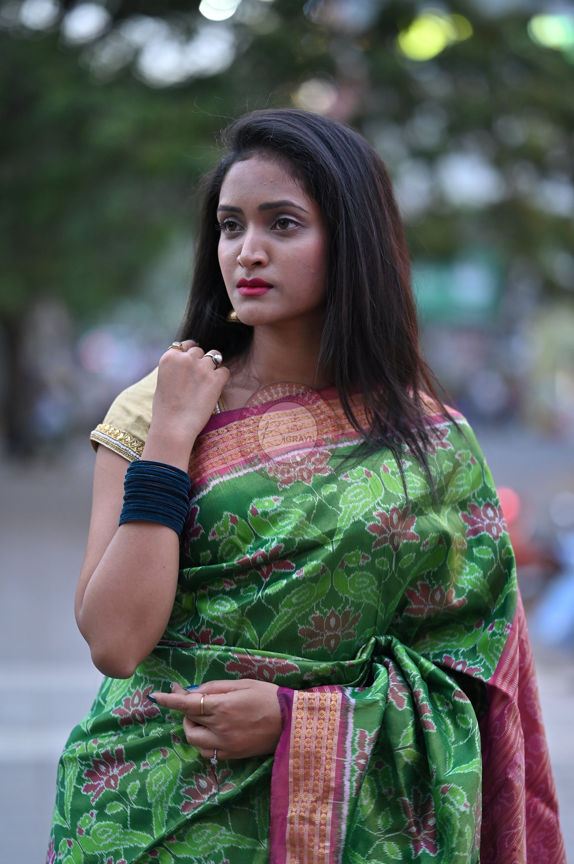 "Odisha Handloom Tissue Silk Saree with shimmering texture, elegant zari border, and lightweight drape, handcrafted by artisans"