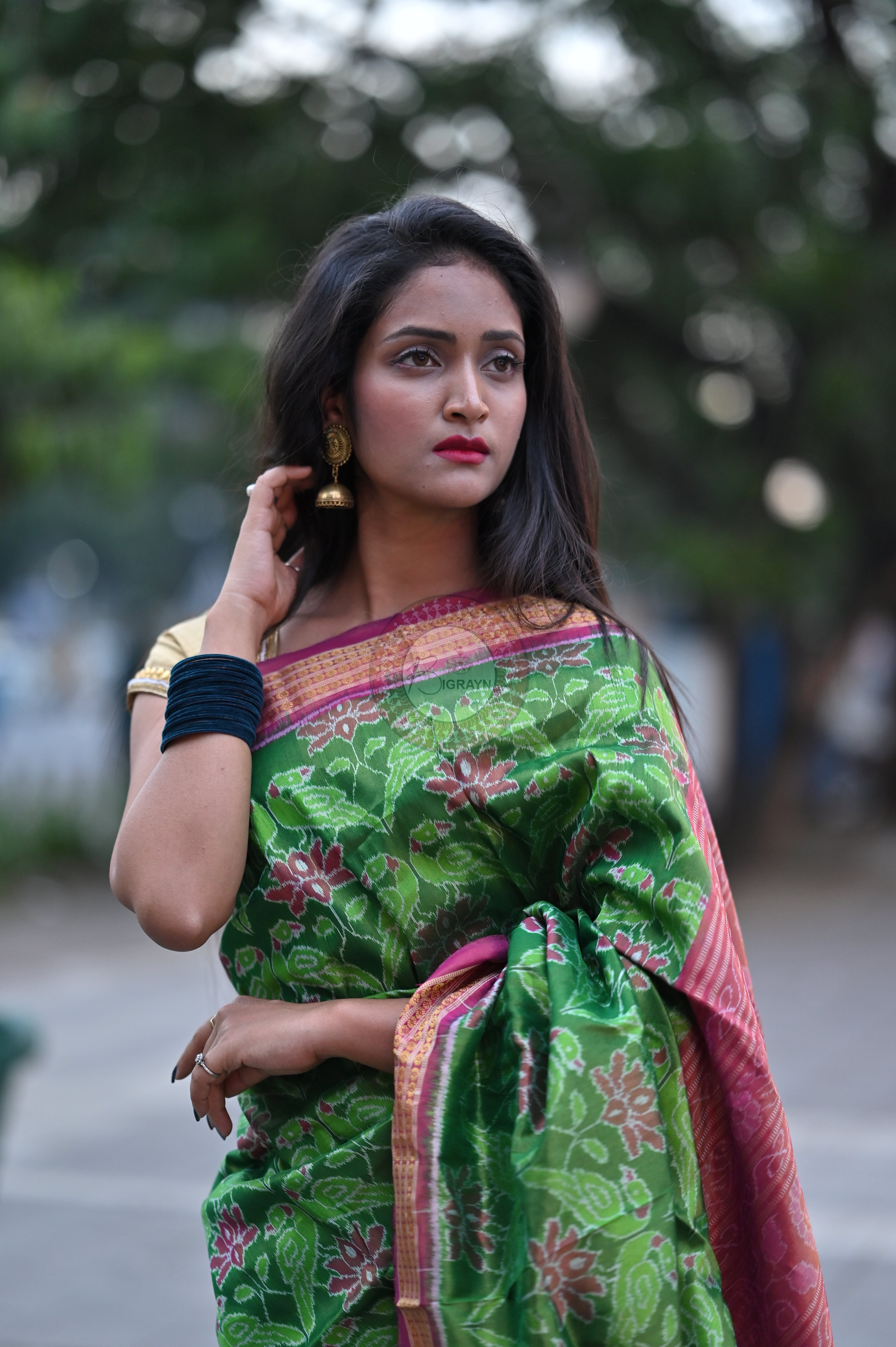 "Odisha Handloom Tissue Silk Saree with shimmering texture, elegant zari border, and lightweight drape, handcrafted by artisans"