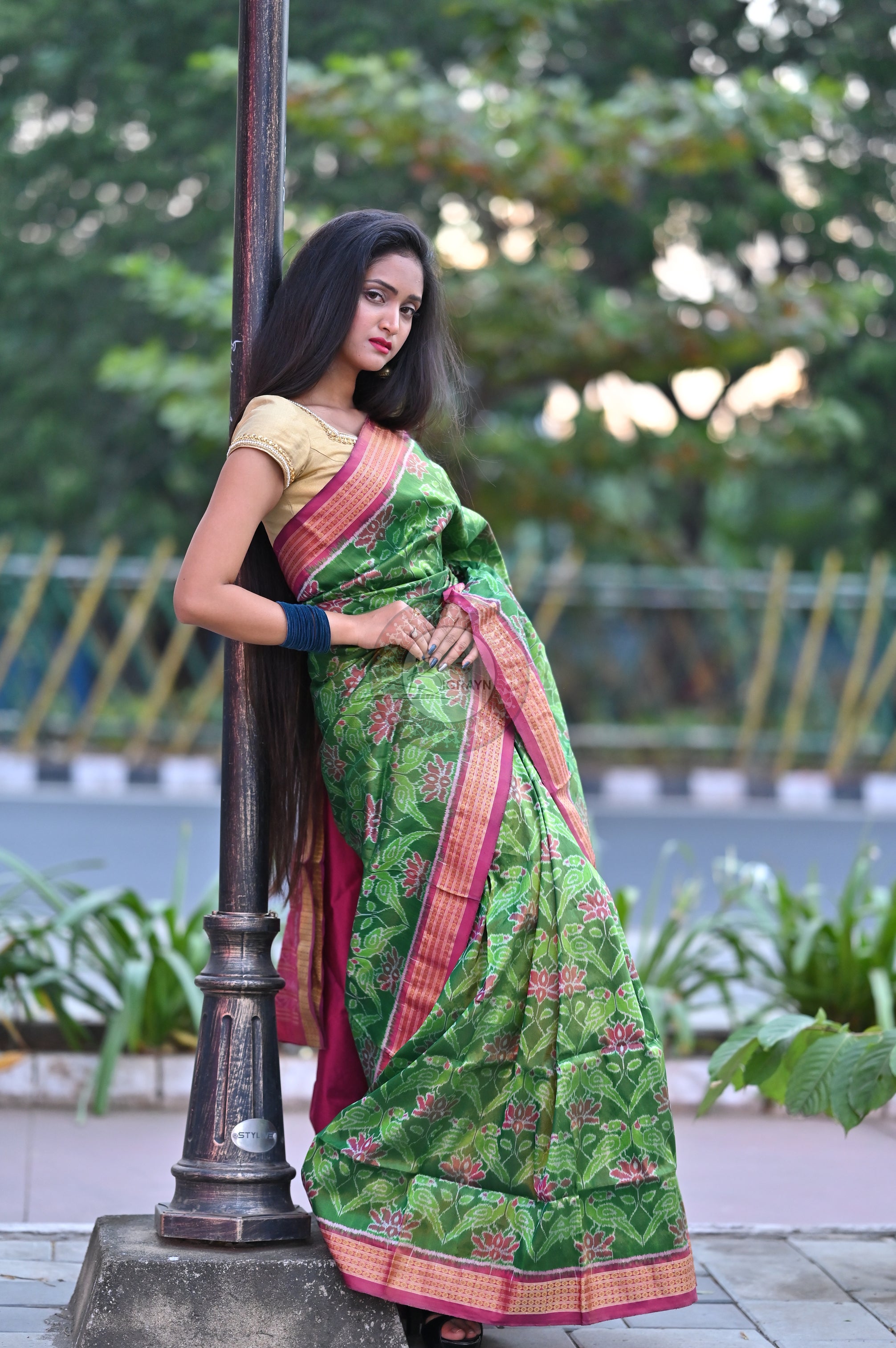 "Odisha Handloom Tissue Silk Saree with shimmering texture, elegant zari border, and lightweight drape, handcrafted by artisans"