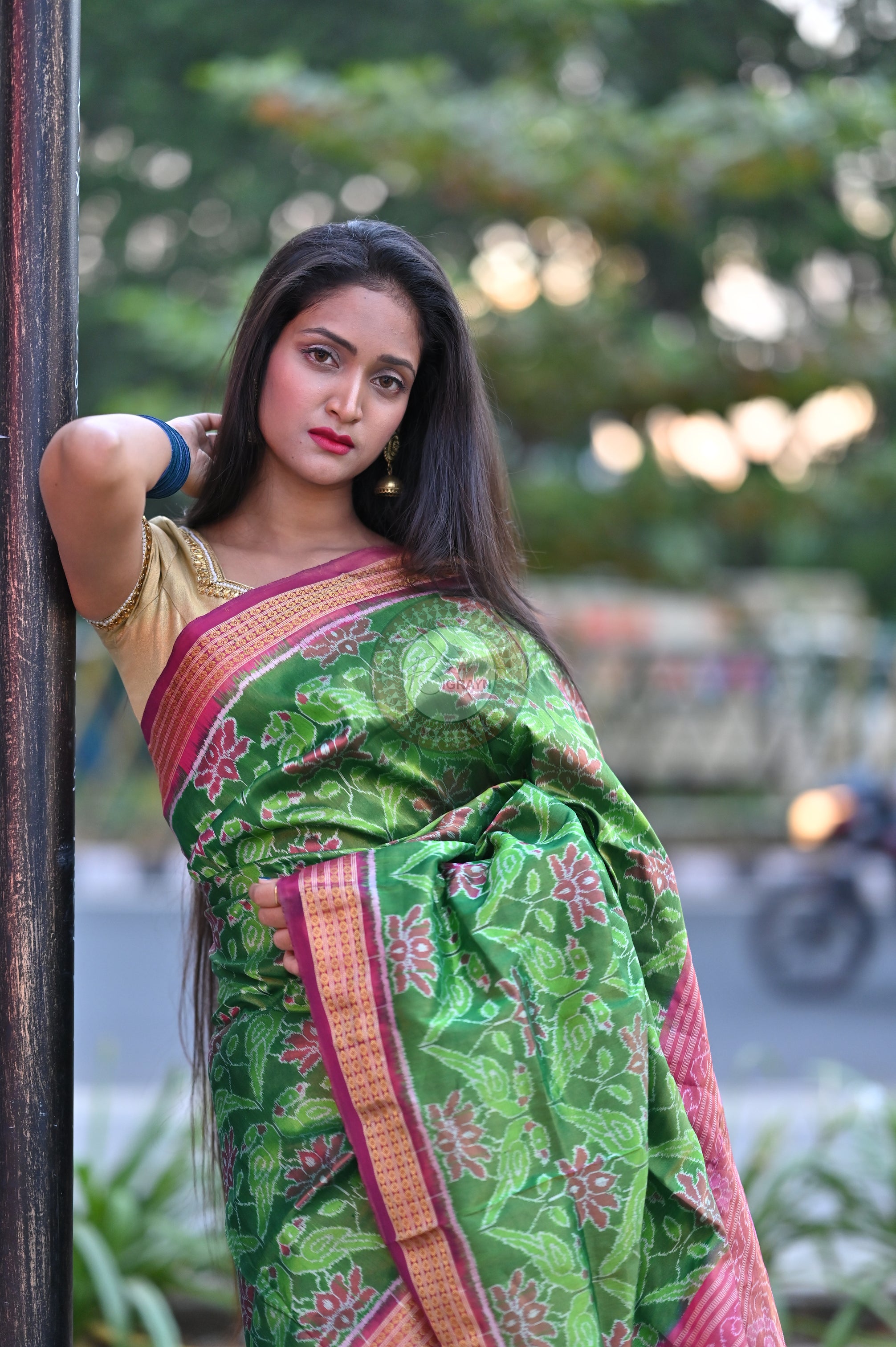 "Odisha Handloom Tissue Silk Saree with shimmering texture, elegant zari border, and lightweight drape, handcrafted by artisans"