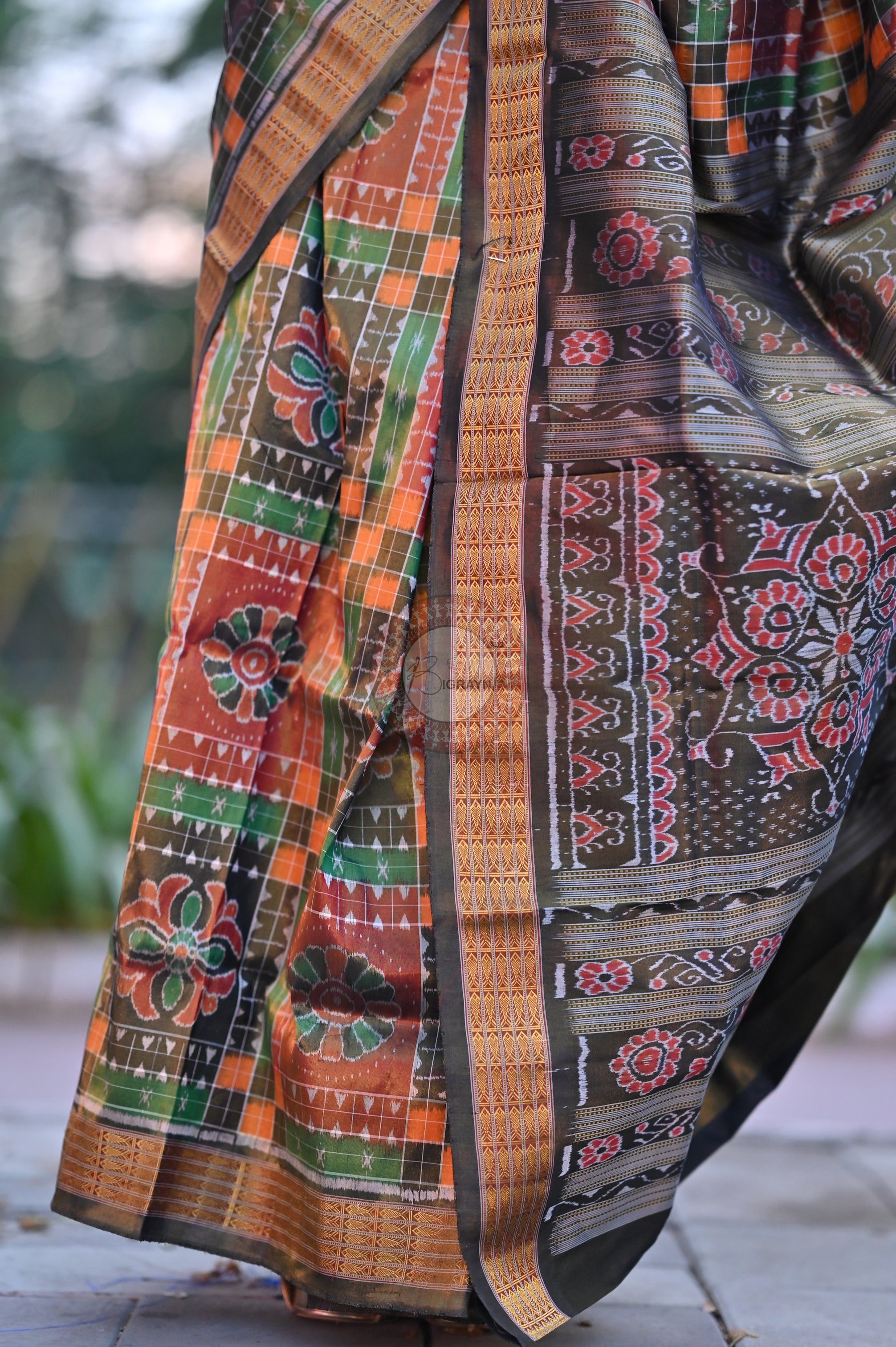 "Odisha Handloom Tissue Silk Saree with shimmering texture, elegant zari border, and lightweight drape, handcrafted by artisans"