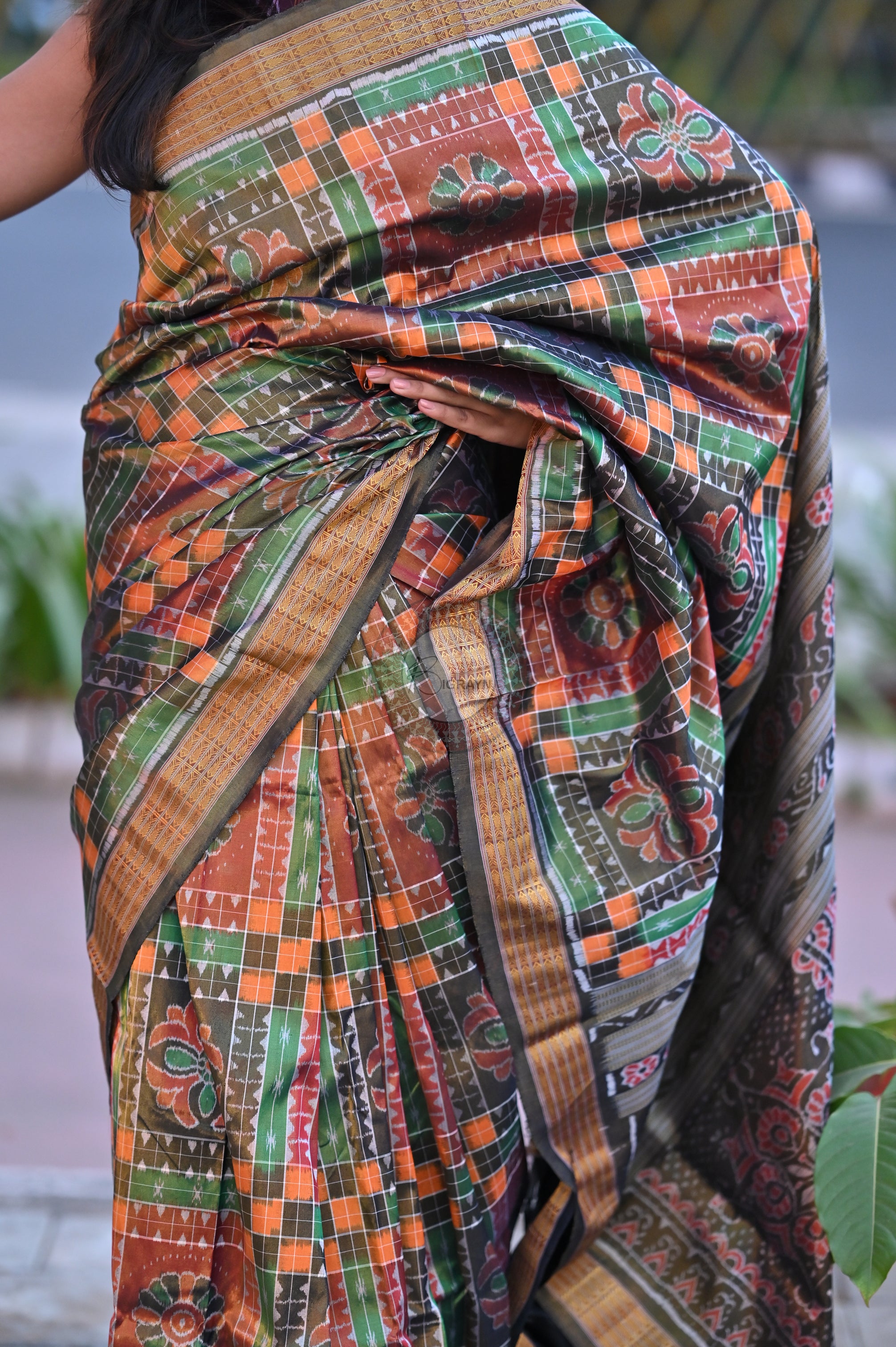"Odisha Handloom Tissue Silk Saree with shimmering texture, elegant zari border, and lightweight drape, handcrafted by artisans"
