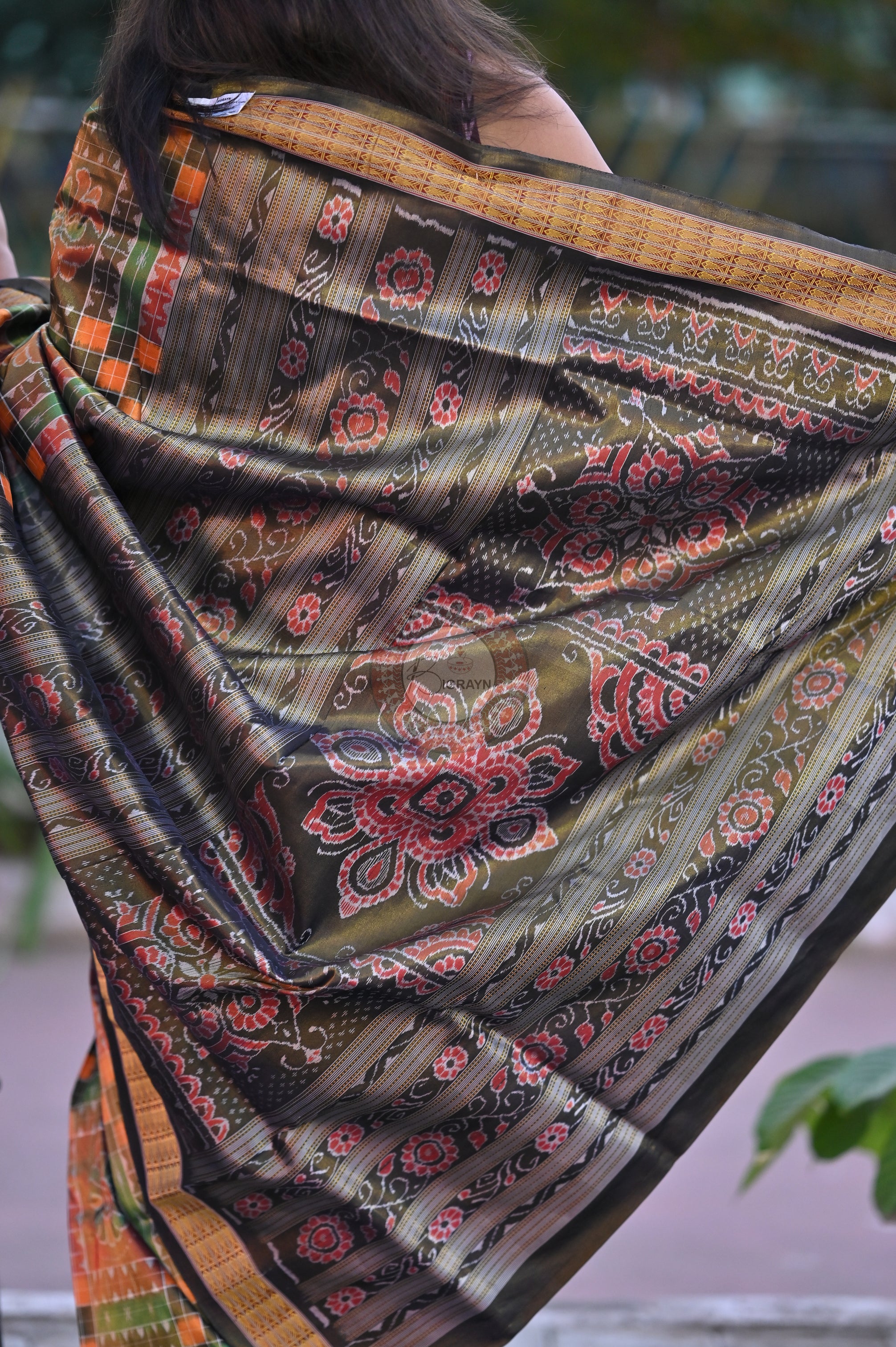 "Odisha Handloom Tissue Silk Saree with shimmering texture, elegant zari border, and lightweight drape, handcrafted by artisans"