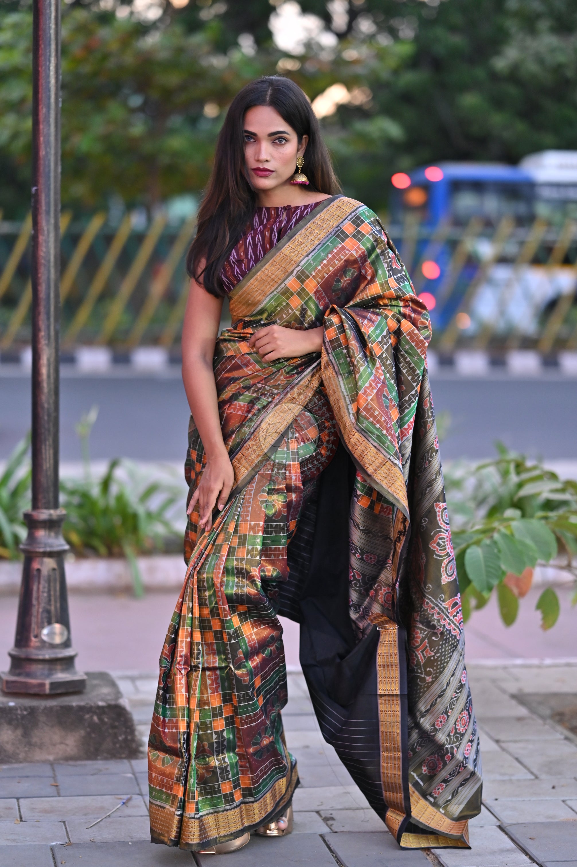 "Odisha Handloom Tissue Silk Saree with shimmering texture, elegant zari border, and lightweight drape, handcrafted by artisans"