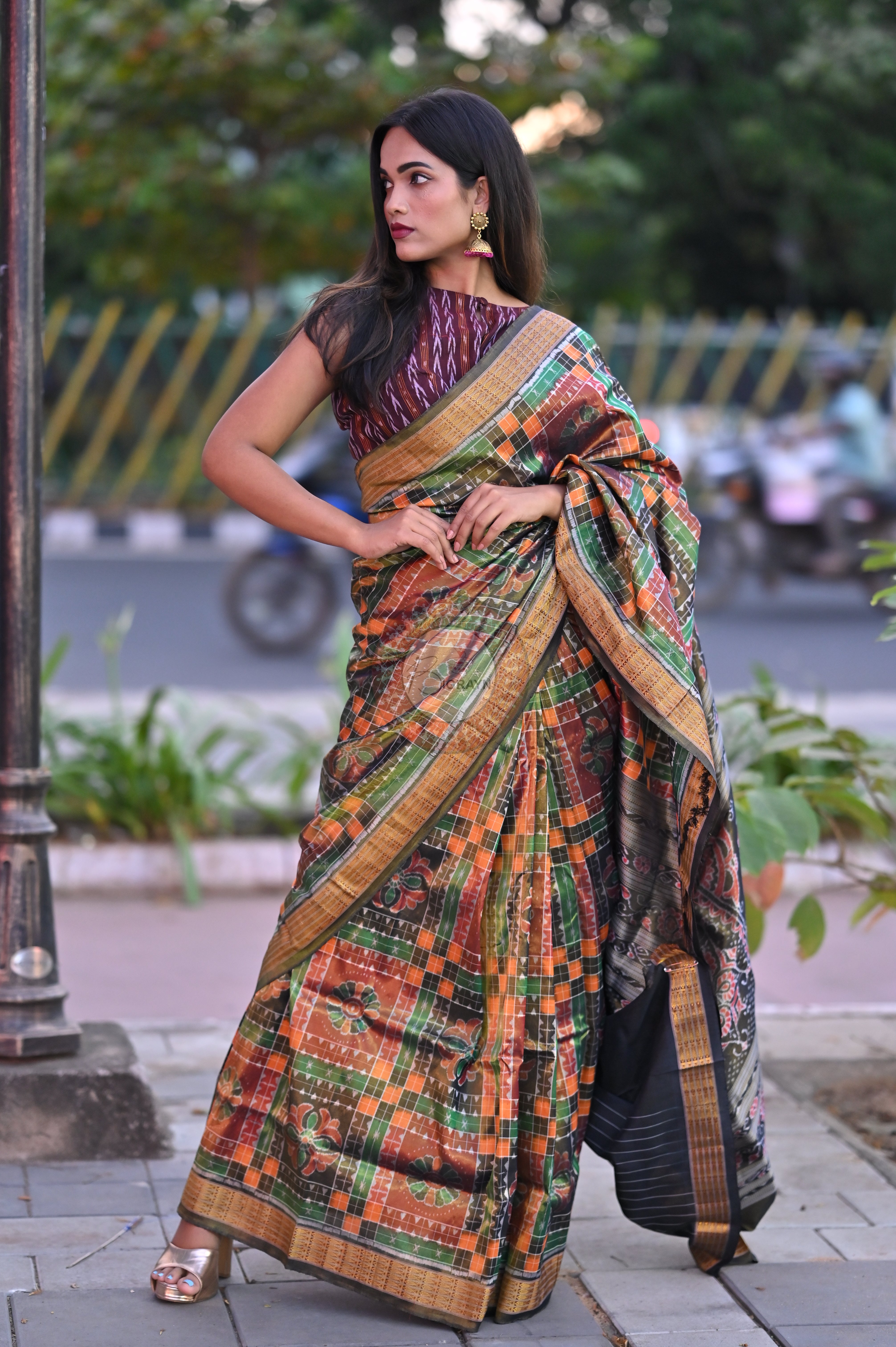 "Odisha Handloom Tissue Silk Saree with shimmering texture, elegant zari border, and lightweight drape, handcrafted by artisans"