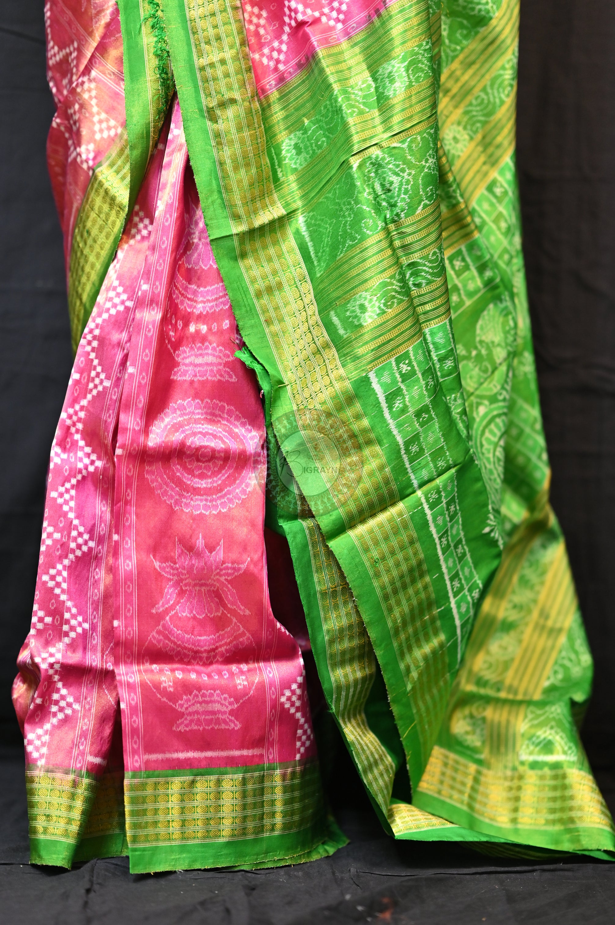 "Odisha Handloom Tissue Silk Saree with shimmering texture, elegant zari border, and lightweight drape, handcrafted by artisans"
