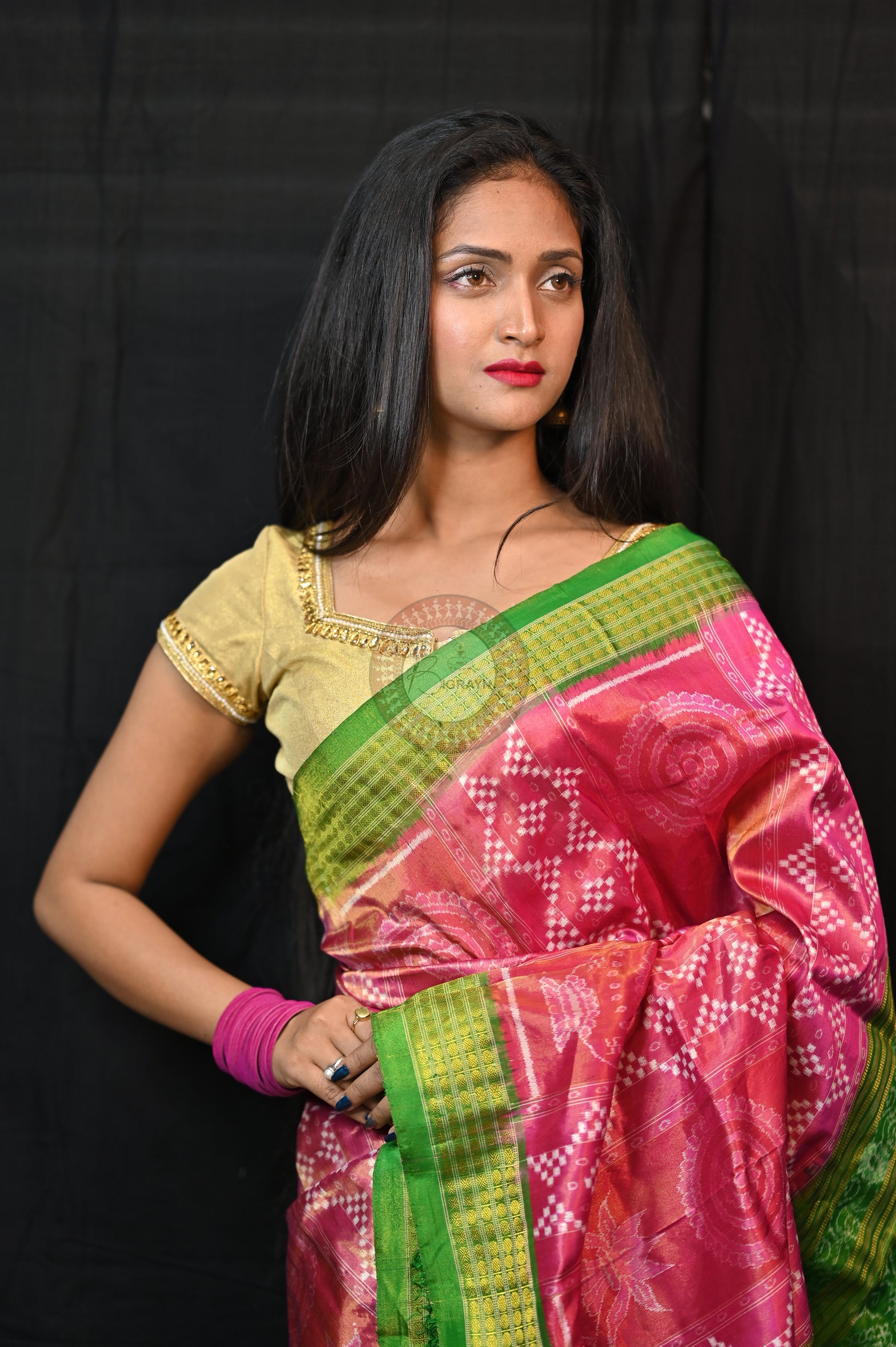 "Odisha Handloom Tissue Silk Saree with shimmering texture, elegant zari border, and lightweight drape, handcrafted by artisans"
