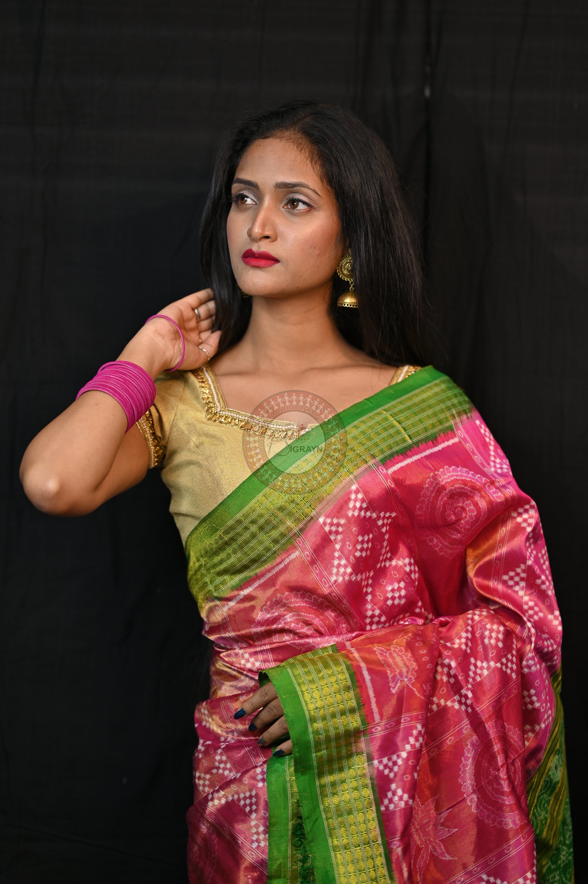 "Odisha Handloom Tissue Silk Saree with shimmering texture, elegant zari border, and lightweight drape, handcrafted by artisans"