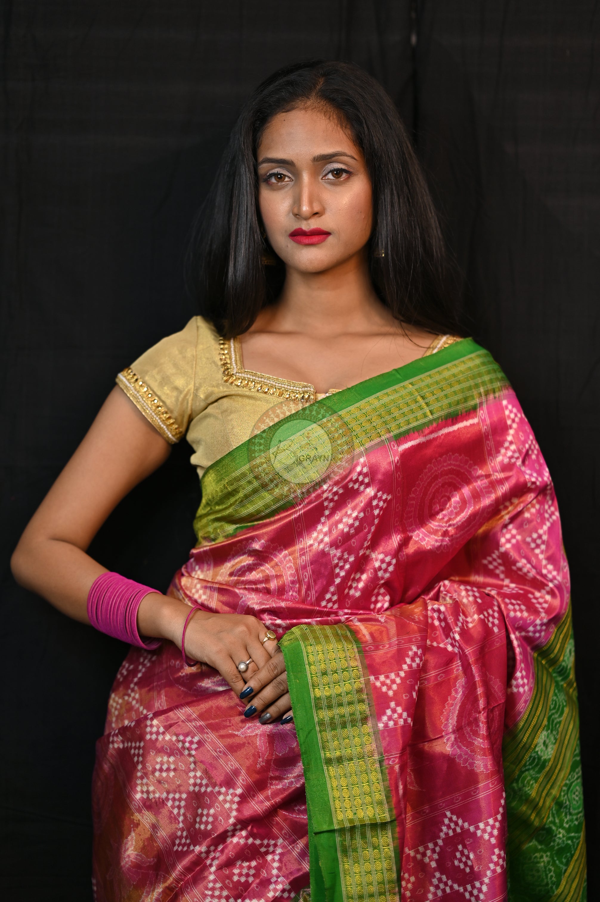 "Odisha Handloom Tissue Silk Saree with shimmering texture, elegant zari border, and lightweight drape, handcrafted by artisans"