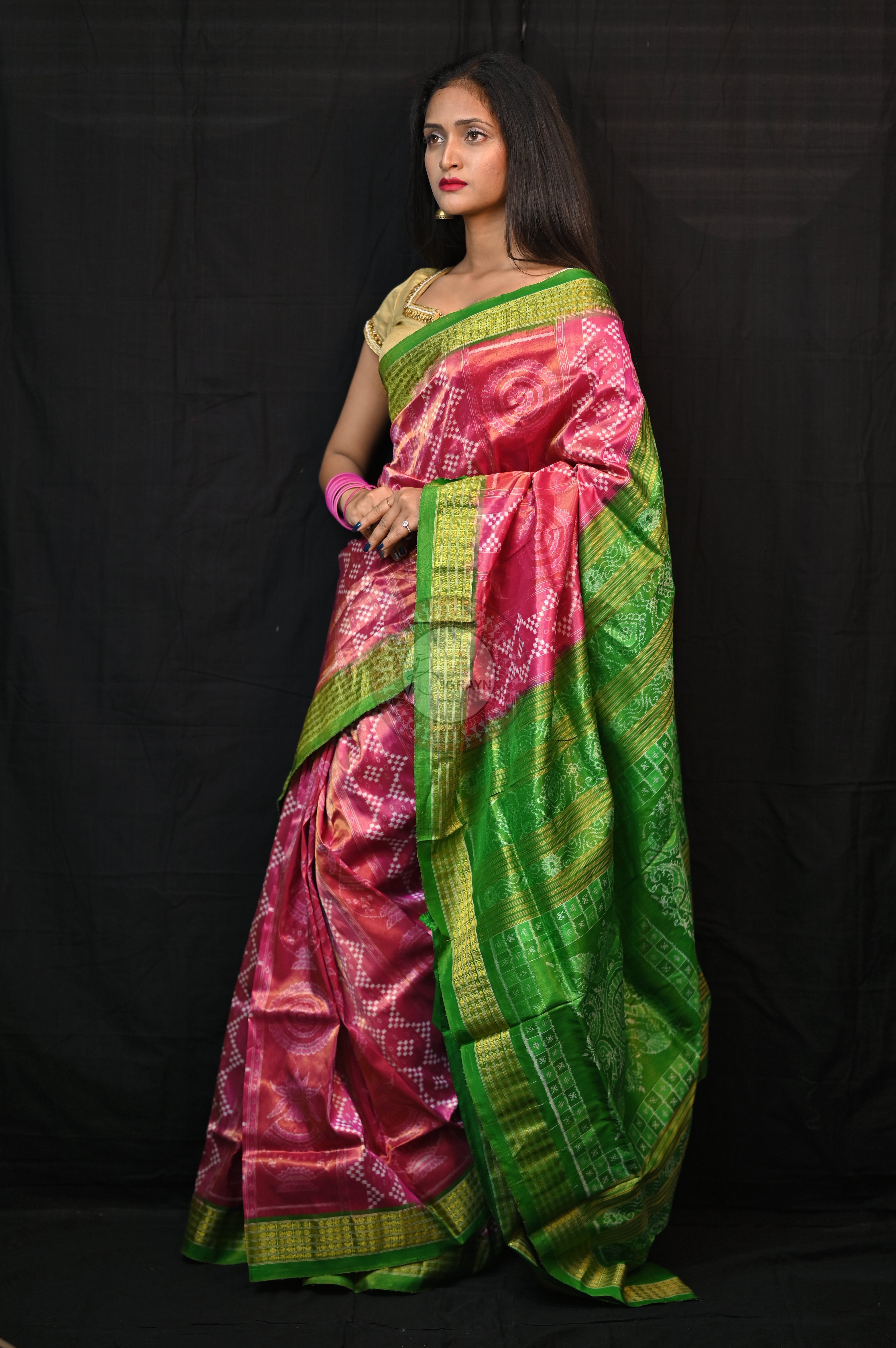 "Odisha Handloom Tissue Silk Saree with shimmering texture, elegant zari border, and lightweight drape, handcrafted by artisans"