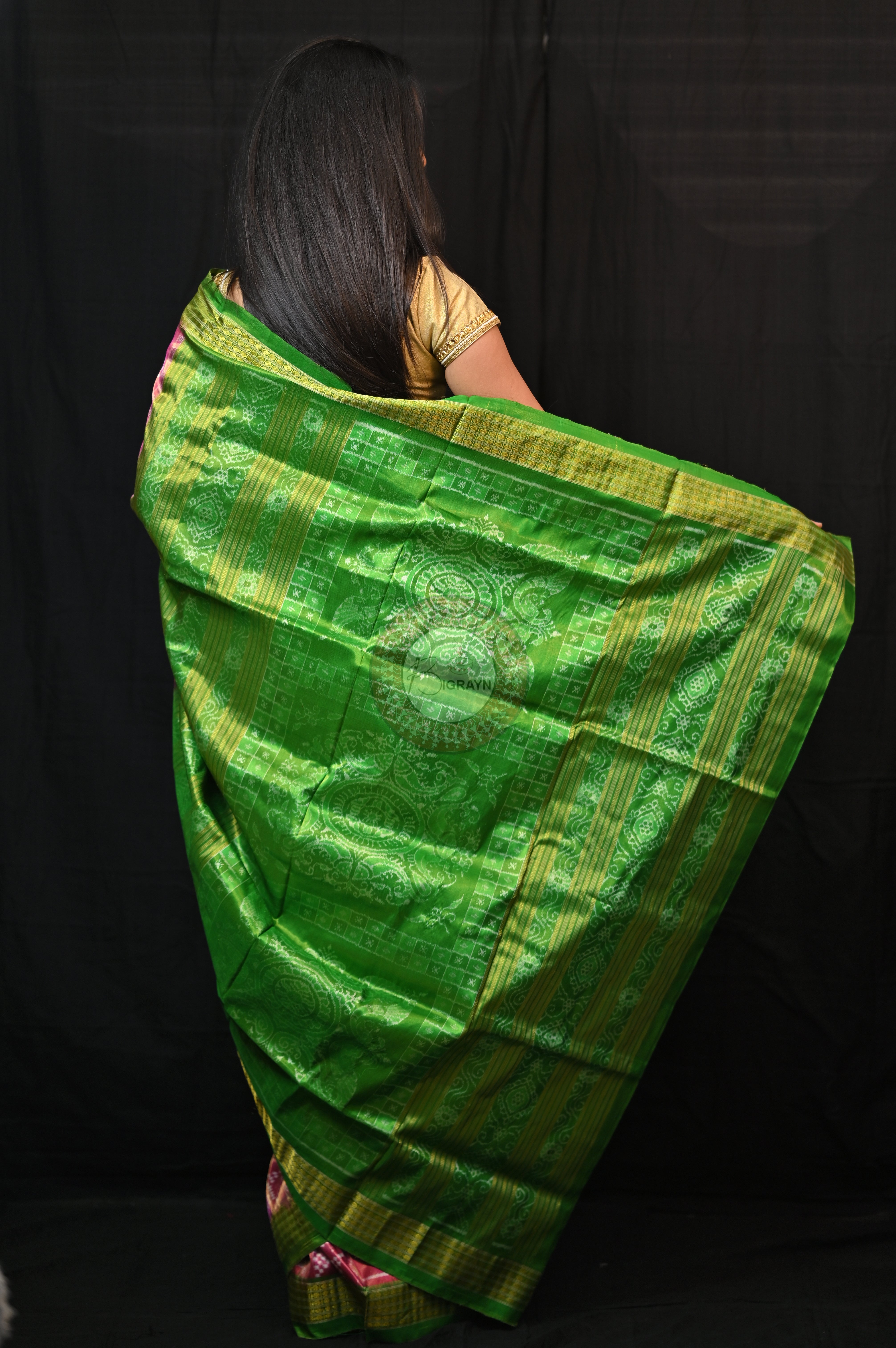 "Odisha Handloom Tissue Silk Saree with shimmering texture, elegant zari border, and lightweight drape, handcrafted by artisans"