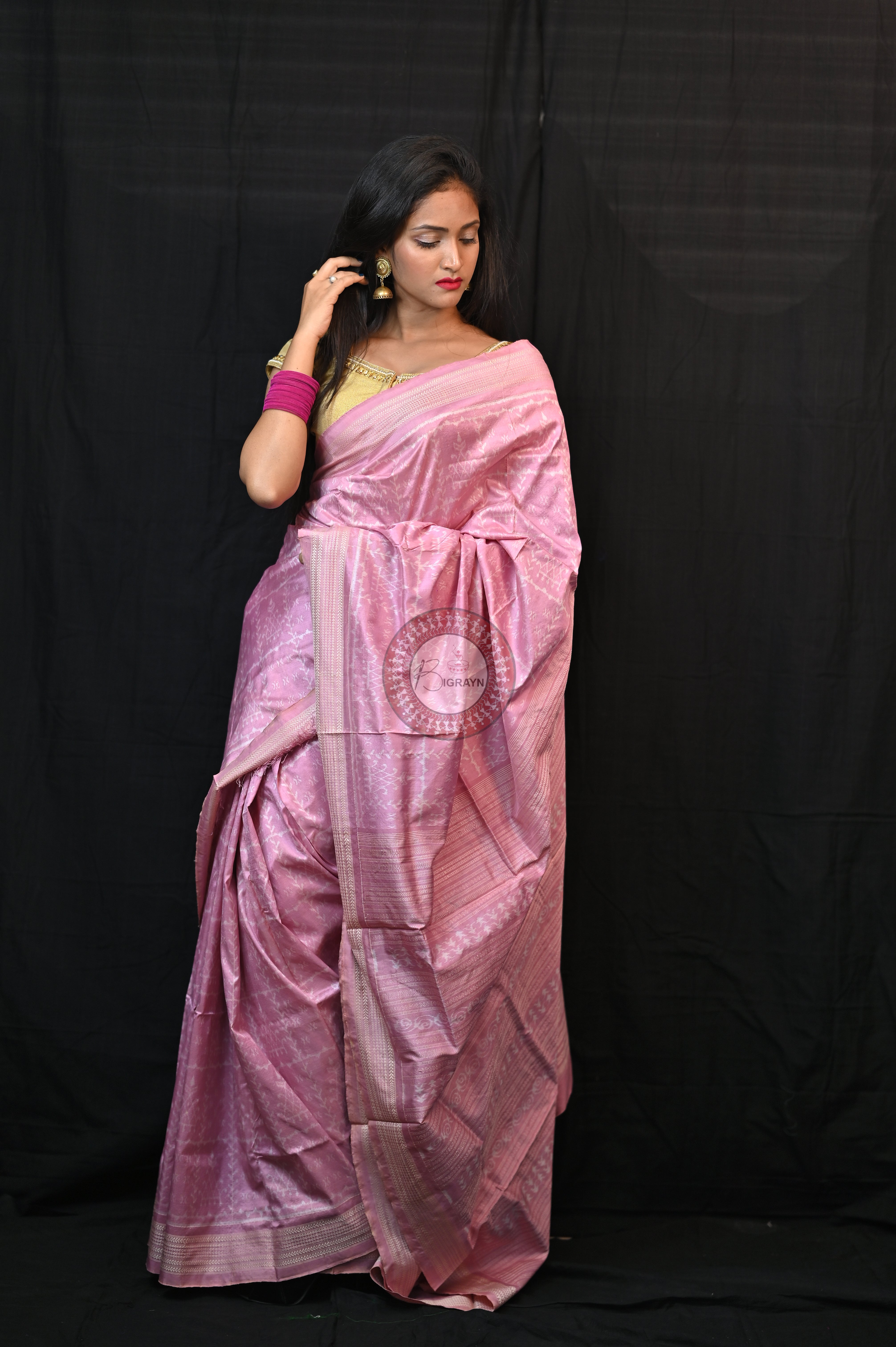 Light Pink Tulsi Vrindavan Natural Dye Sambalpuri Silk Saree