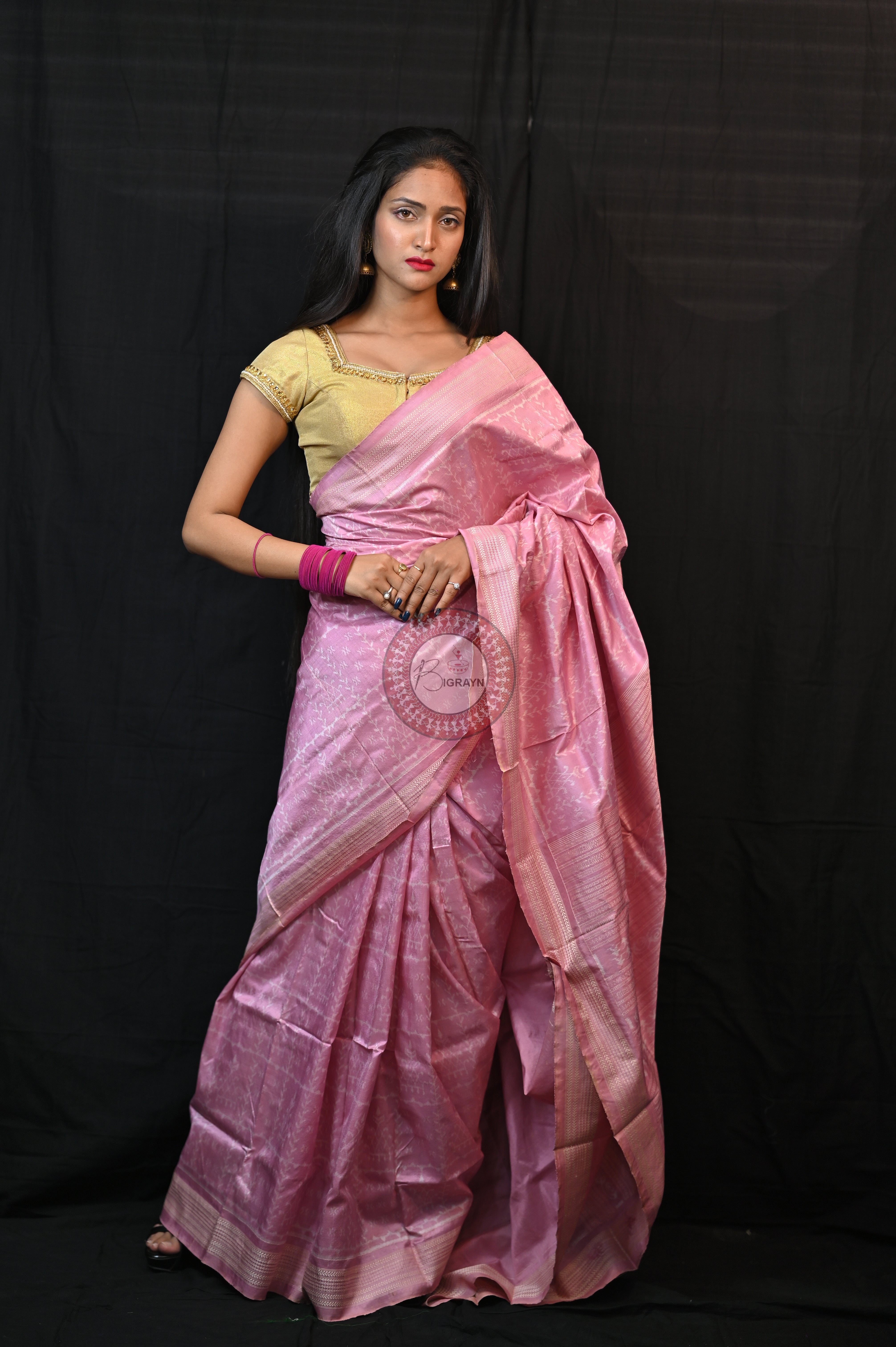 Light Pink Tulsi Vrindavan Natural Dye Sambalpuri Silk Saree