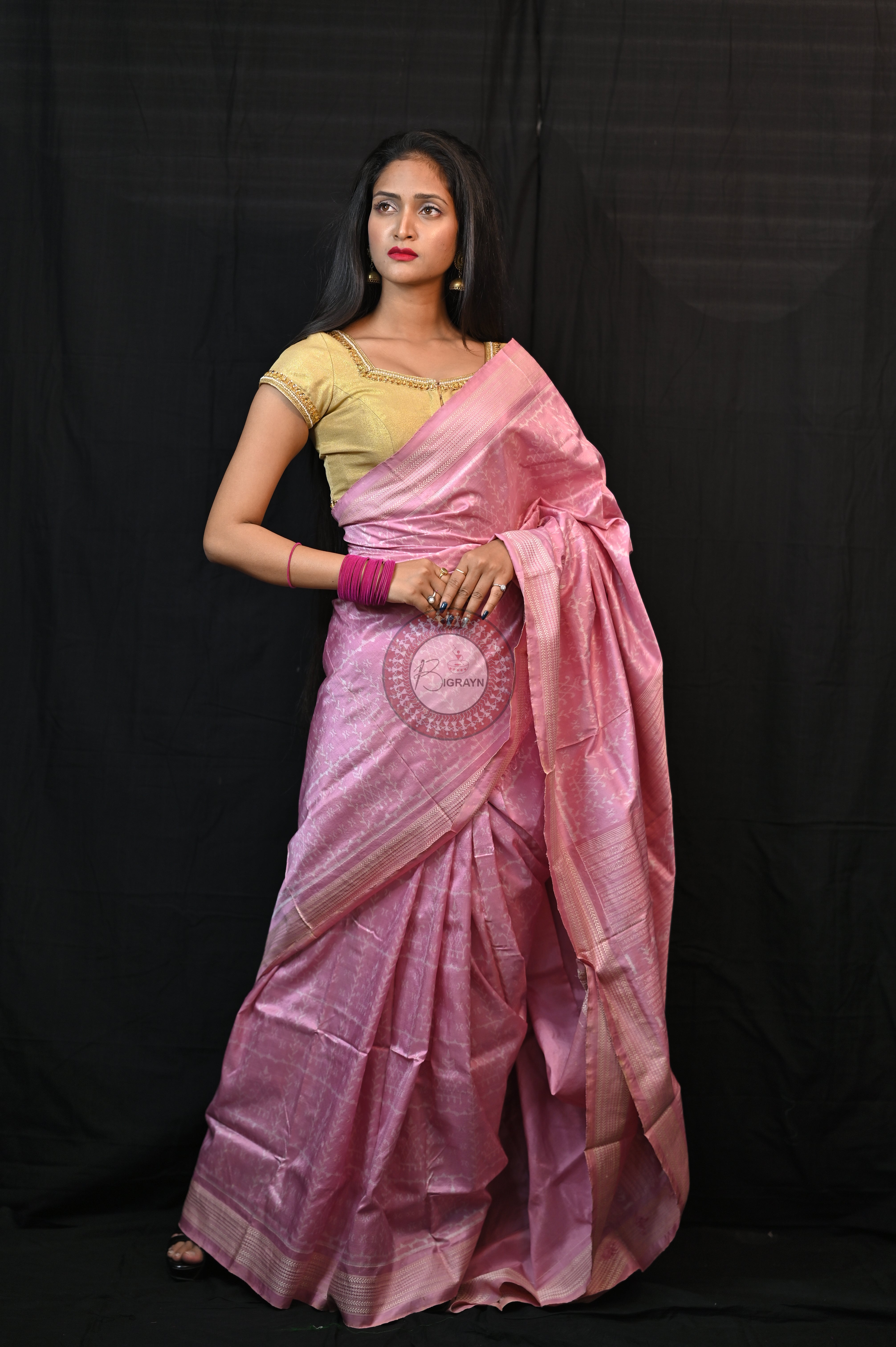 Light Pink Tulsi Vrindavan Natural Dye Sambalpuri Silk Saree