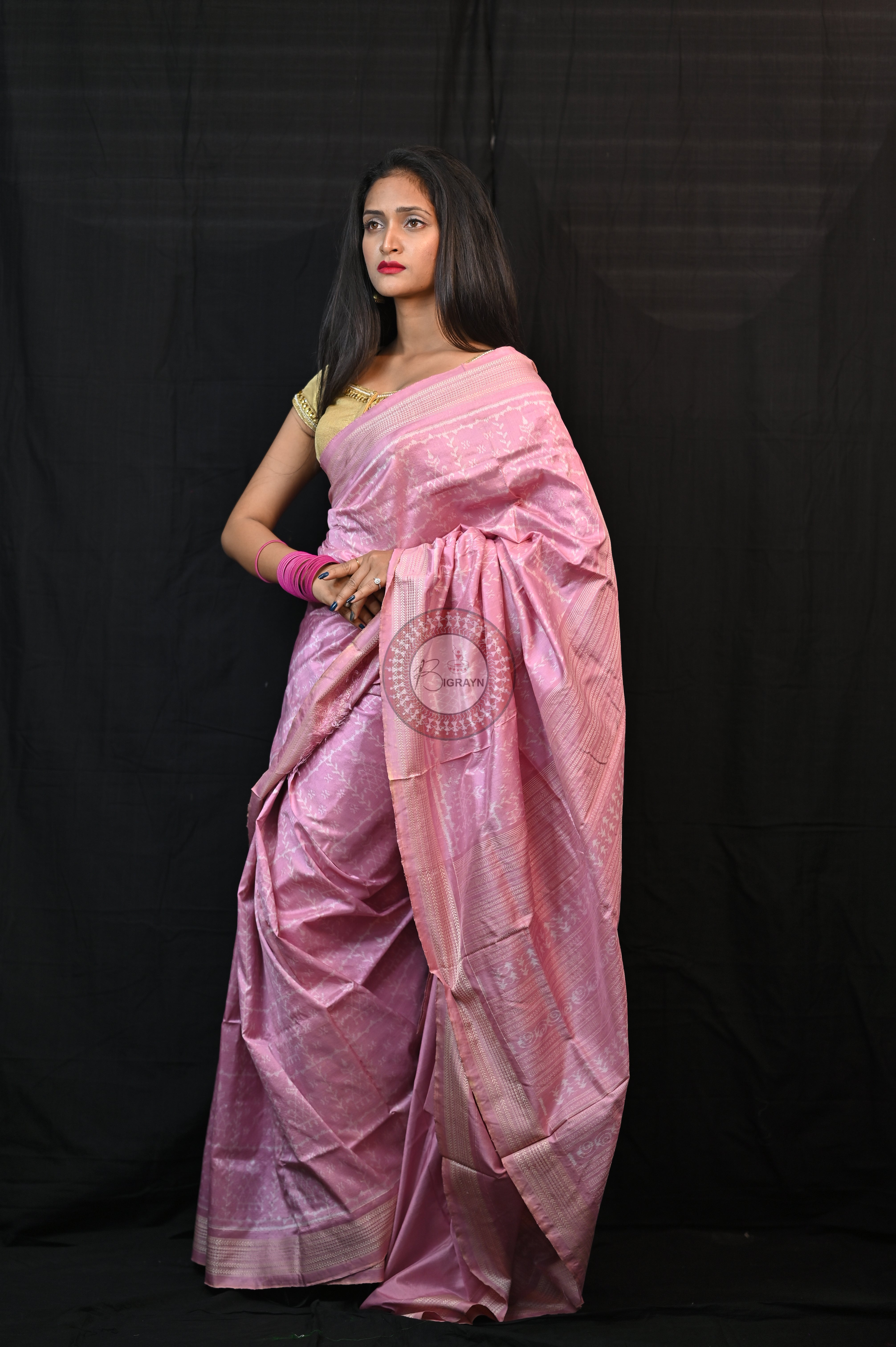 Light Pink Tulsi Vrindavan Natural Dye Sambalpuri Silk Saree