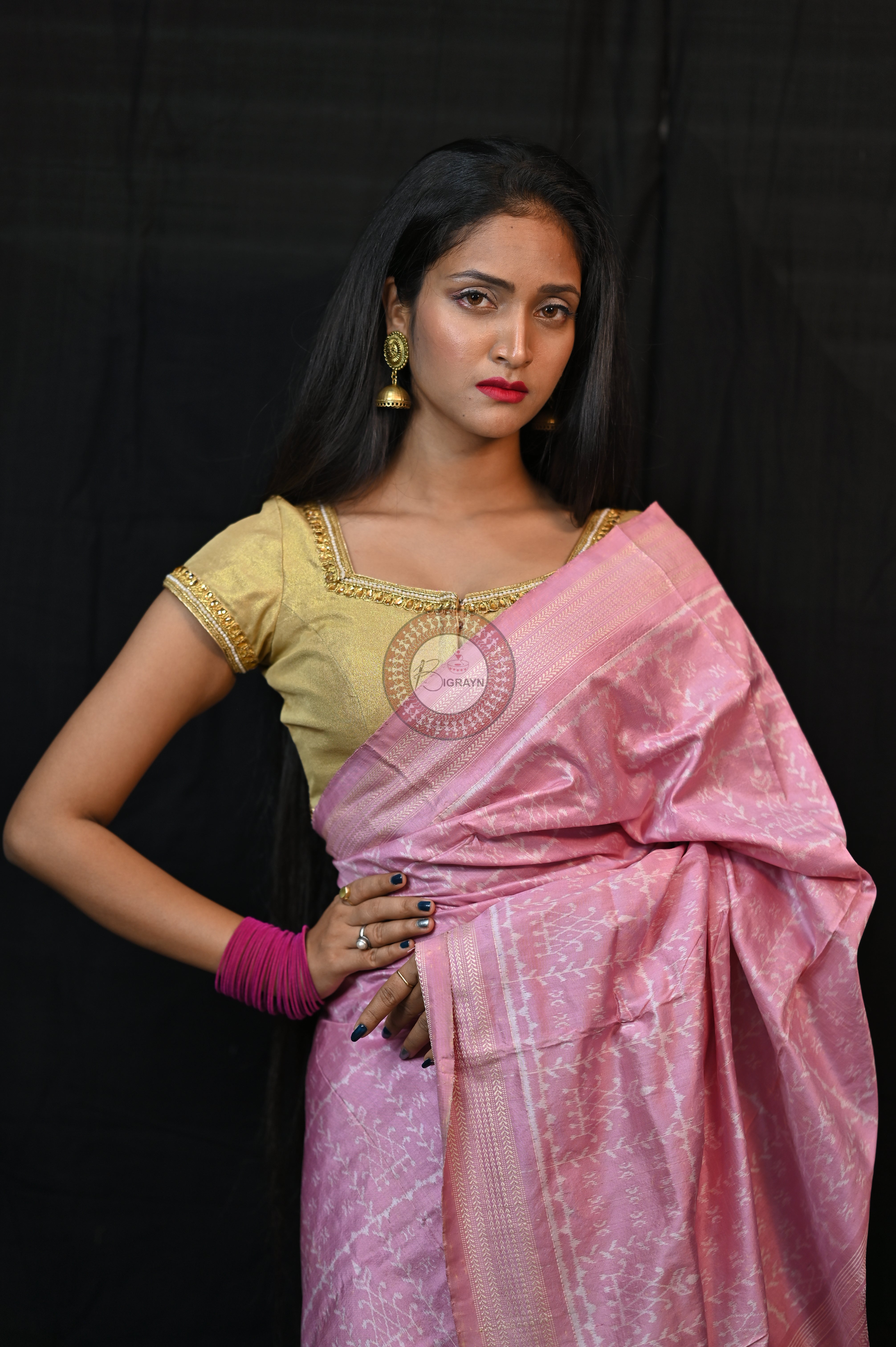 Light Pink Tulsi Vrindavan Natural Dye Sambalpuri Silk Saree