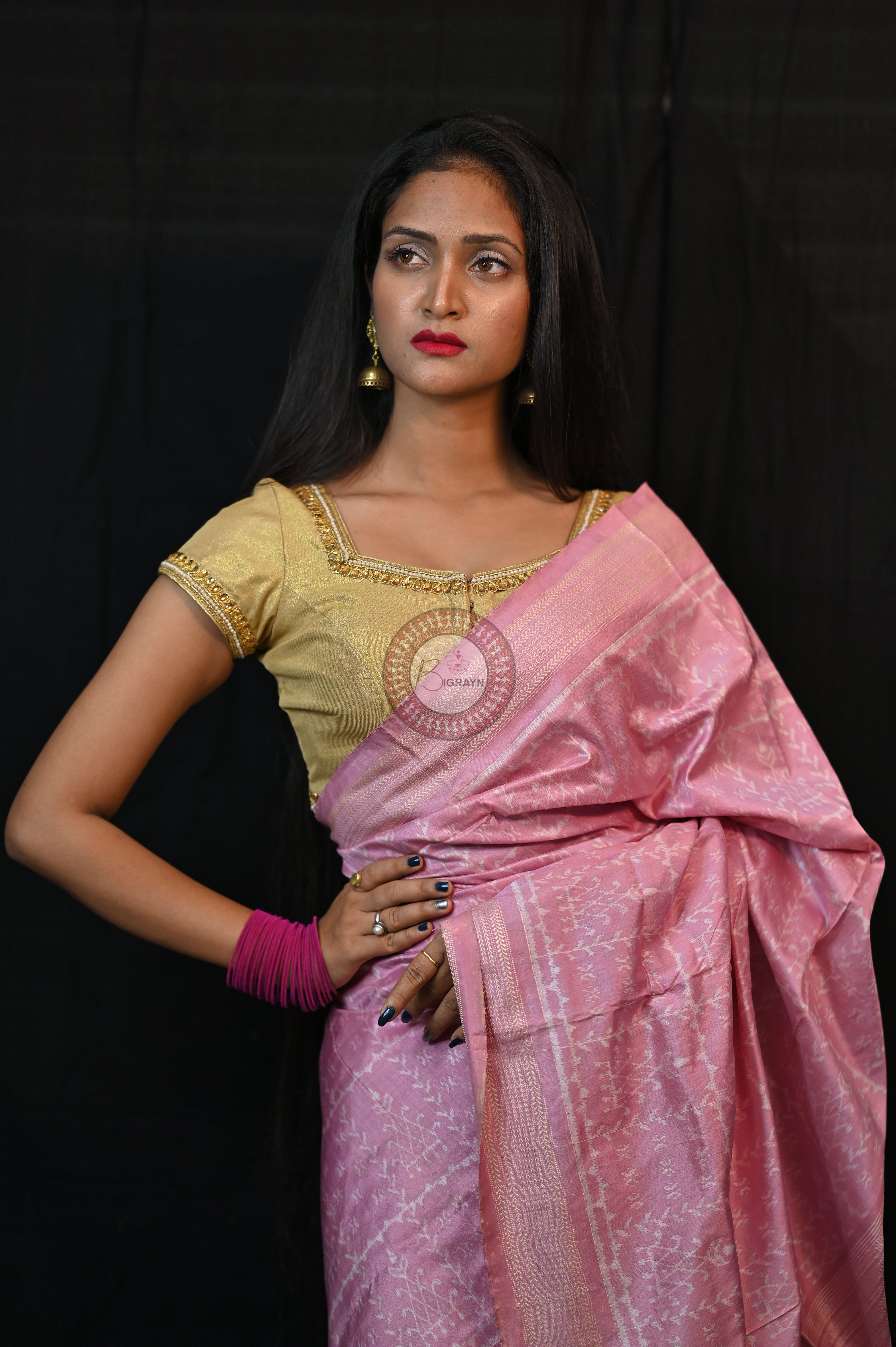 Light Pink Tulsi Vrindavan Natural Dye Sambalpuri Silk Saree