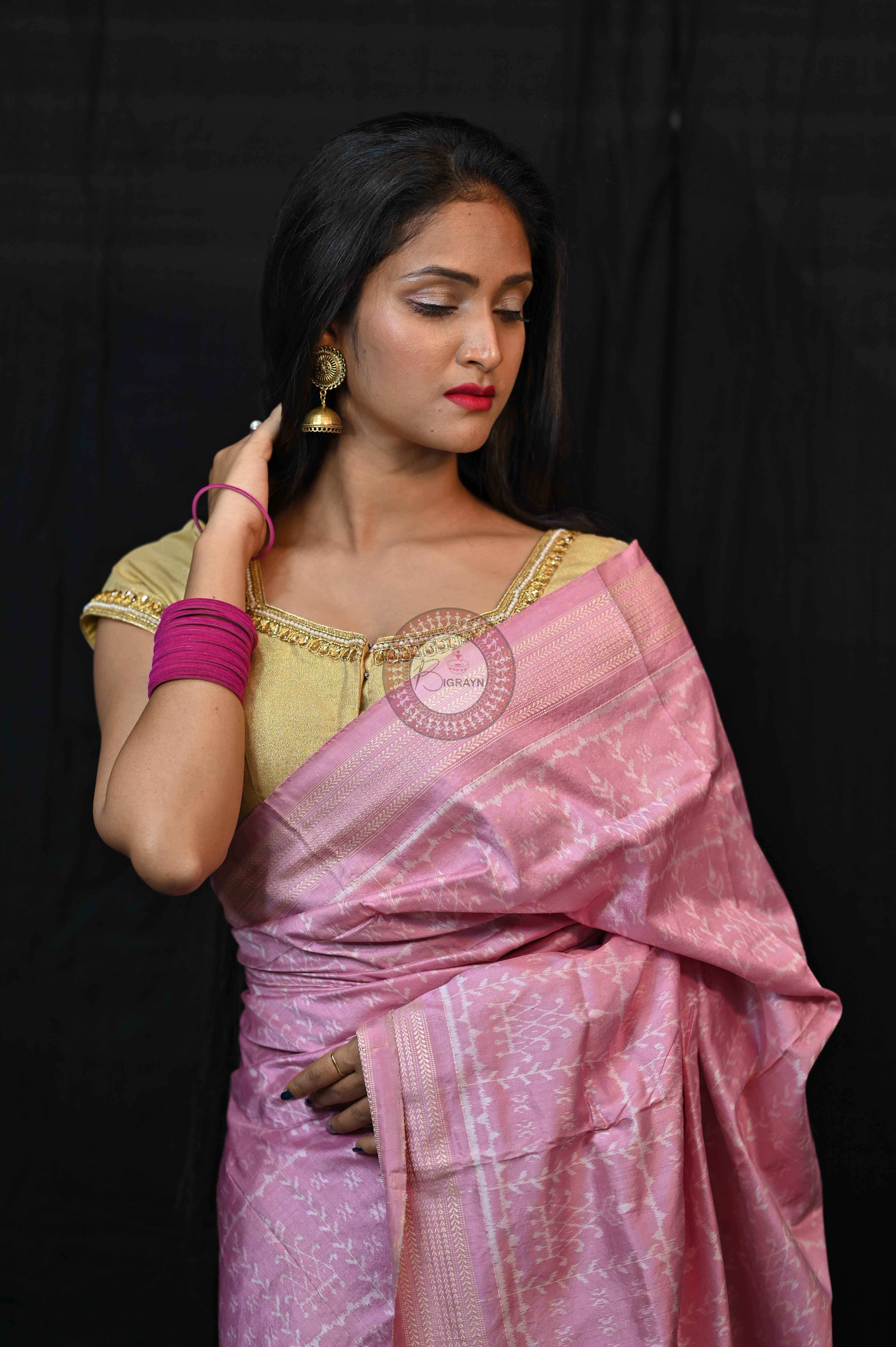 Light Pink Tulsi Vrindavan Natural Dye Sambalpuri Silk Saree