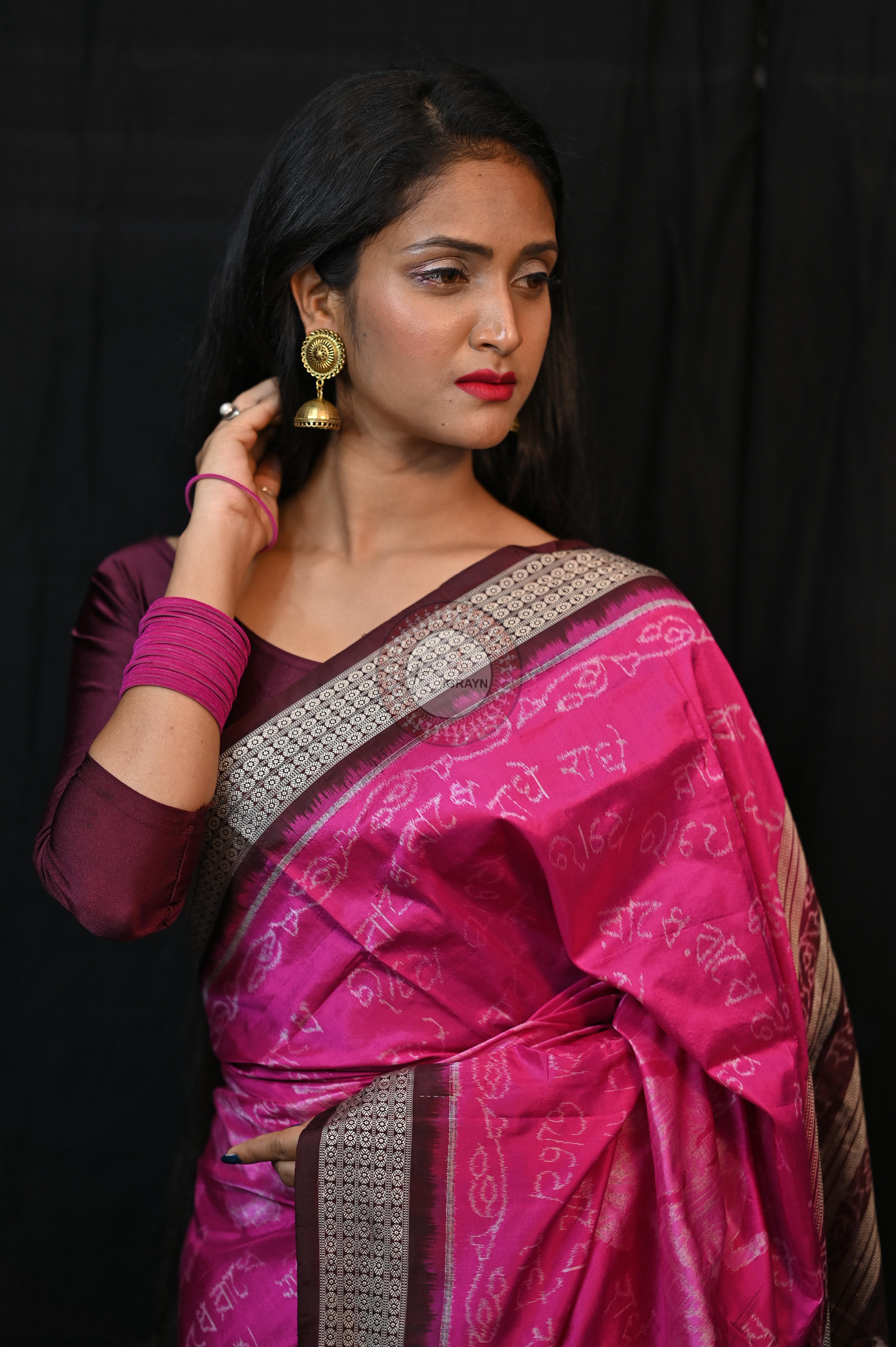 Magenta Shri Radha Exclusive Sambalpuri Silk Saree