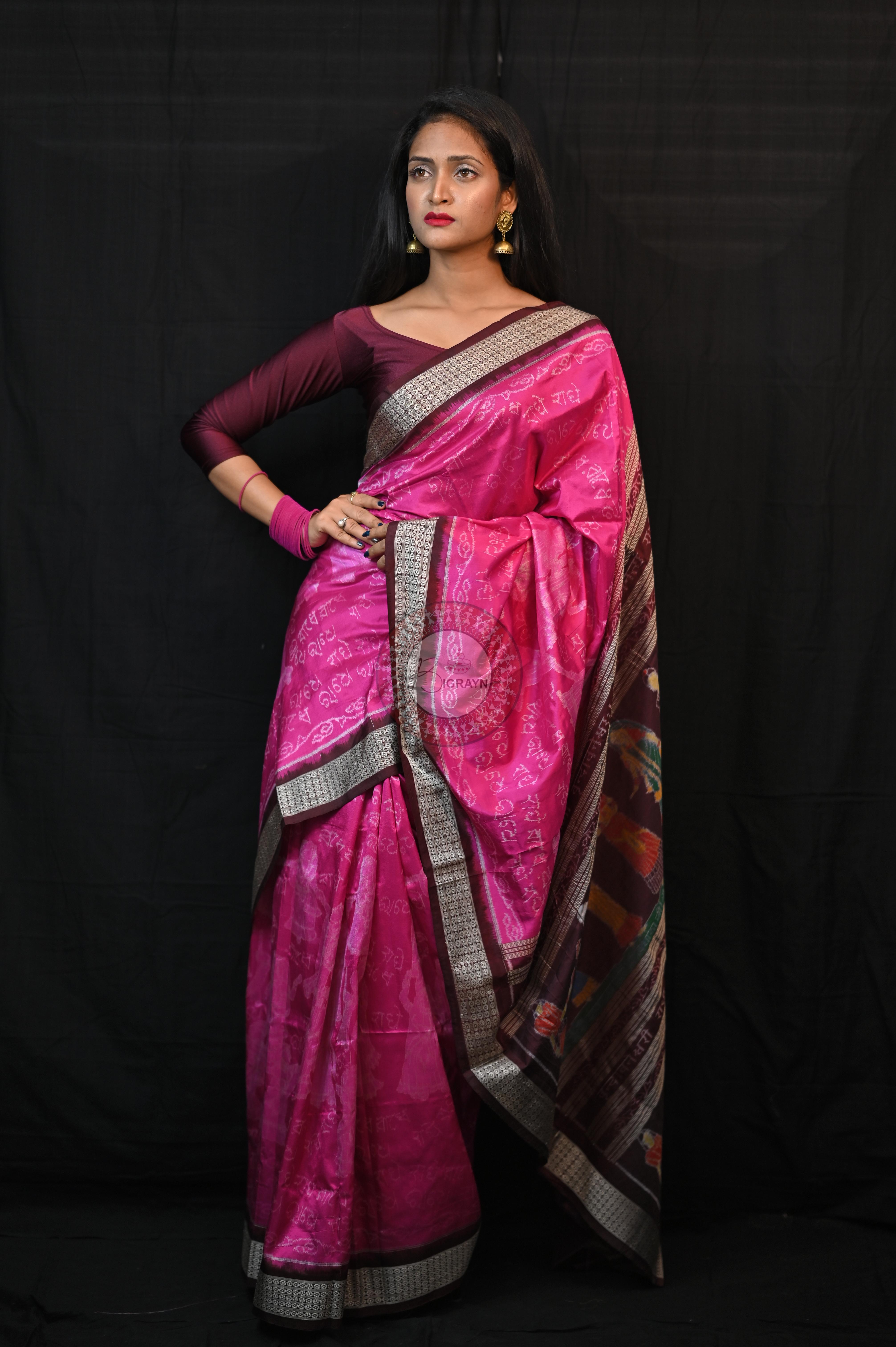 Magenta Shri Radha Exclusive Sambalpuri Silk Saree
