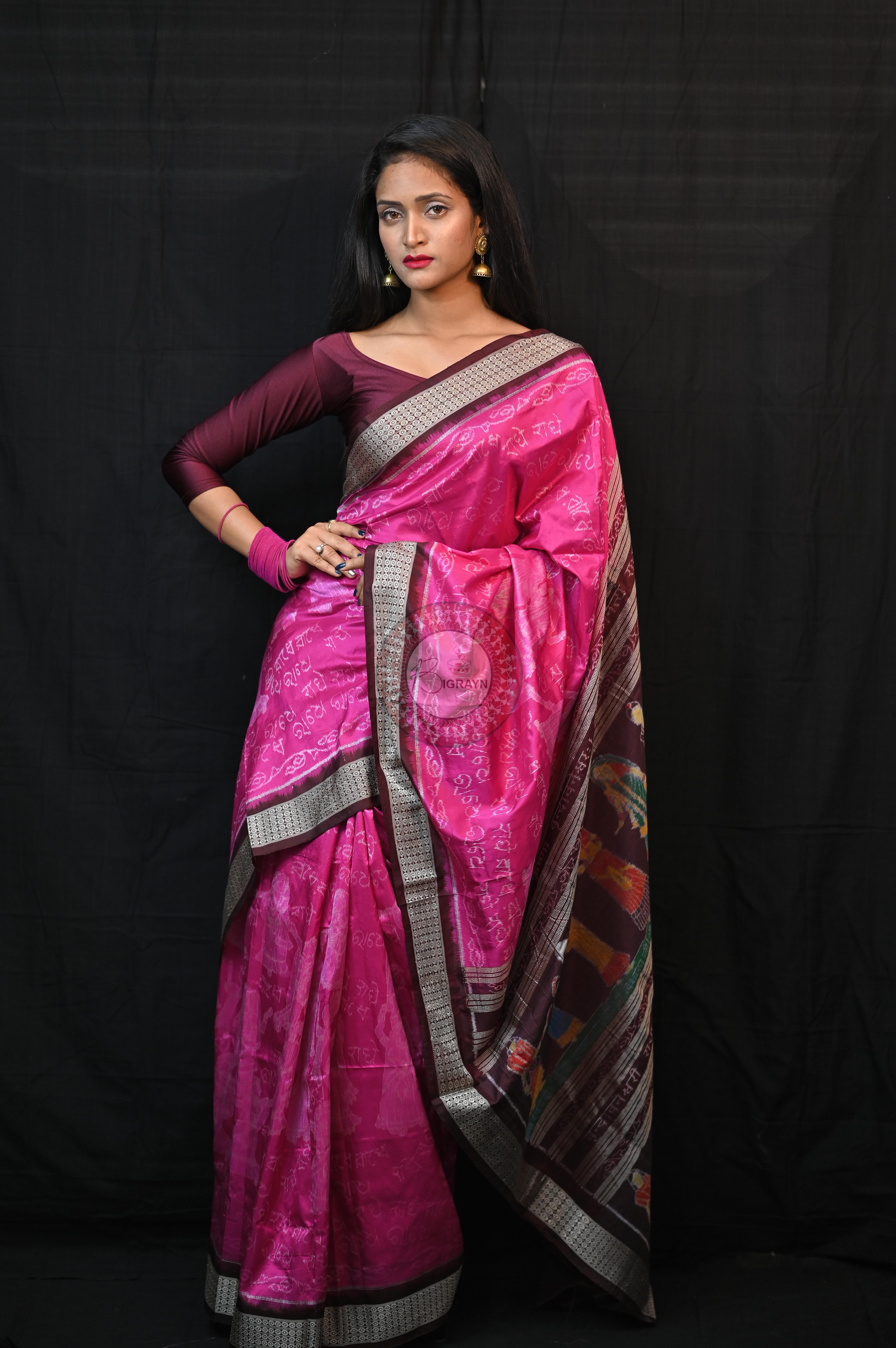 Magenta Shri Radha Exclusive Sambalpuri Silk Saree