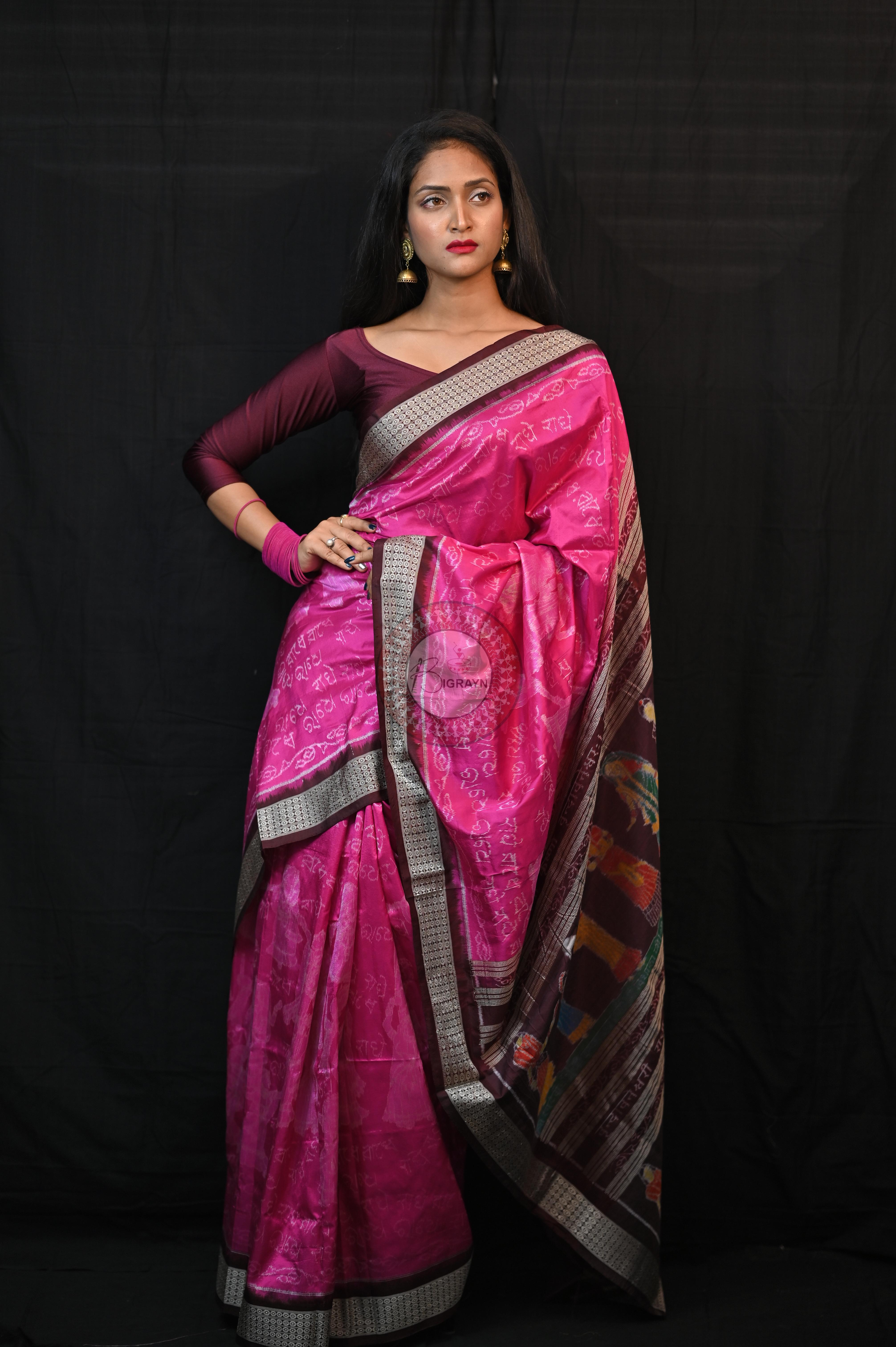 Magenta Shri Radha Exclusive Sambalpuri Silk Saree