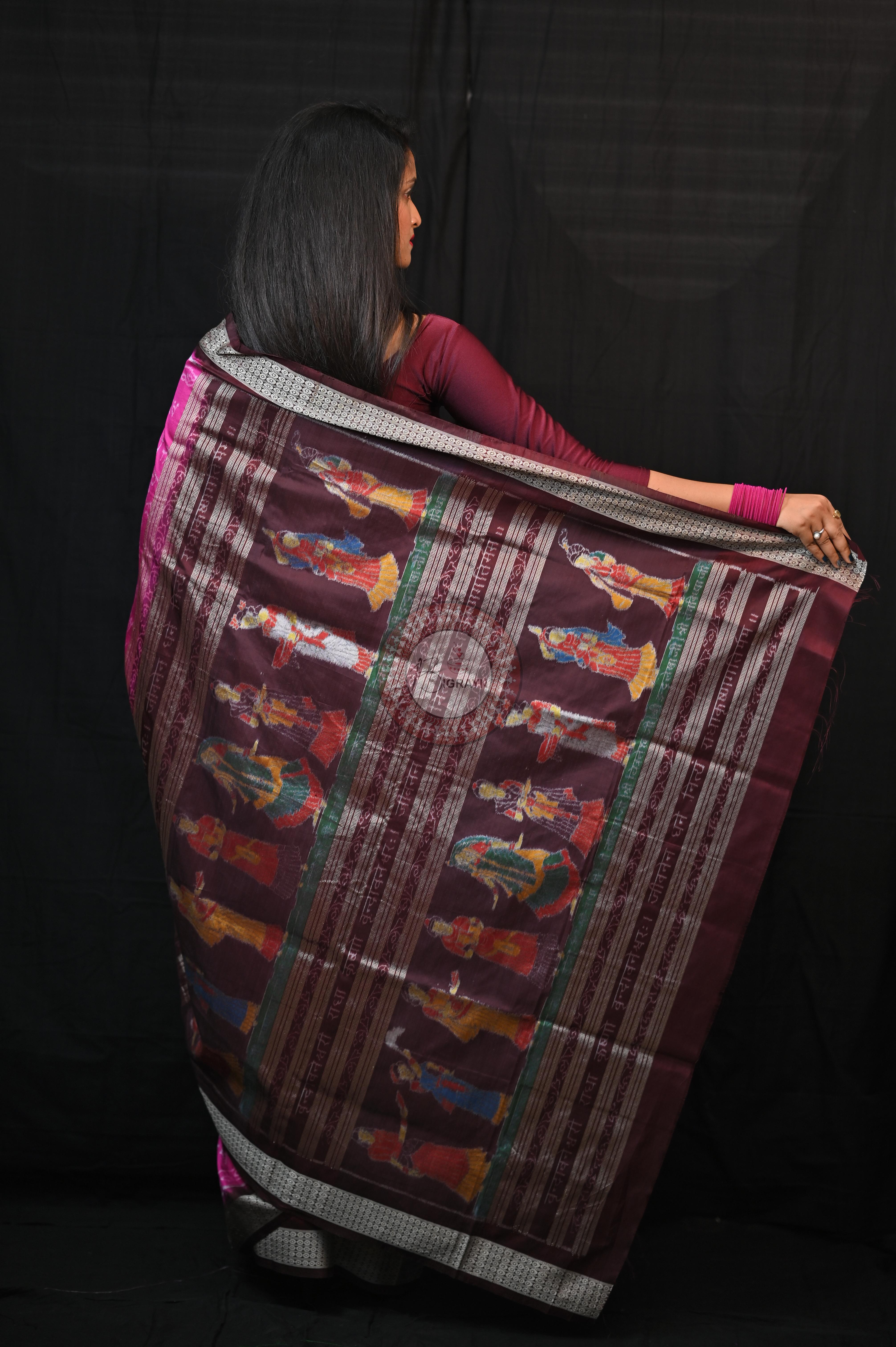 Magenta Shri Radha Exclusive Sambalpuri Silk Saree