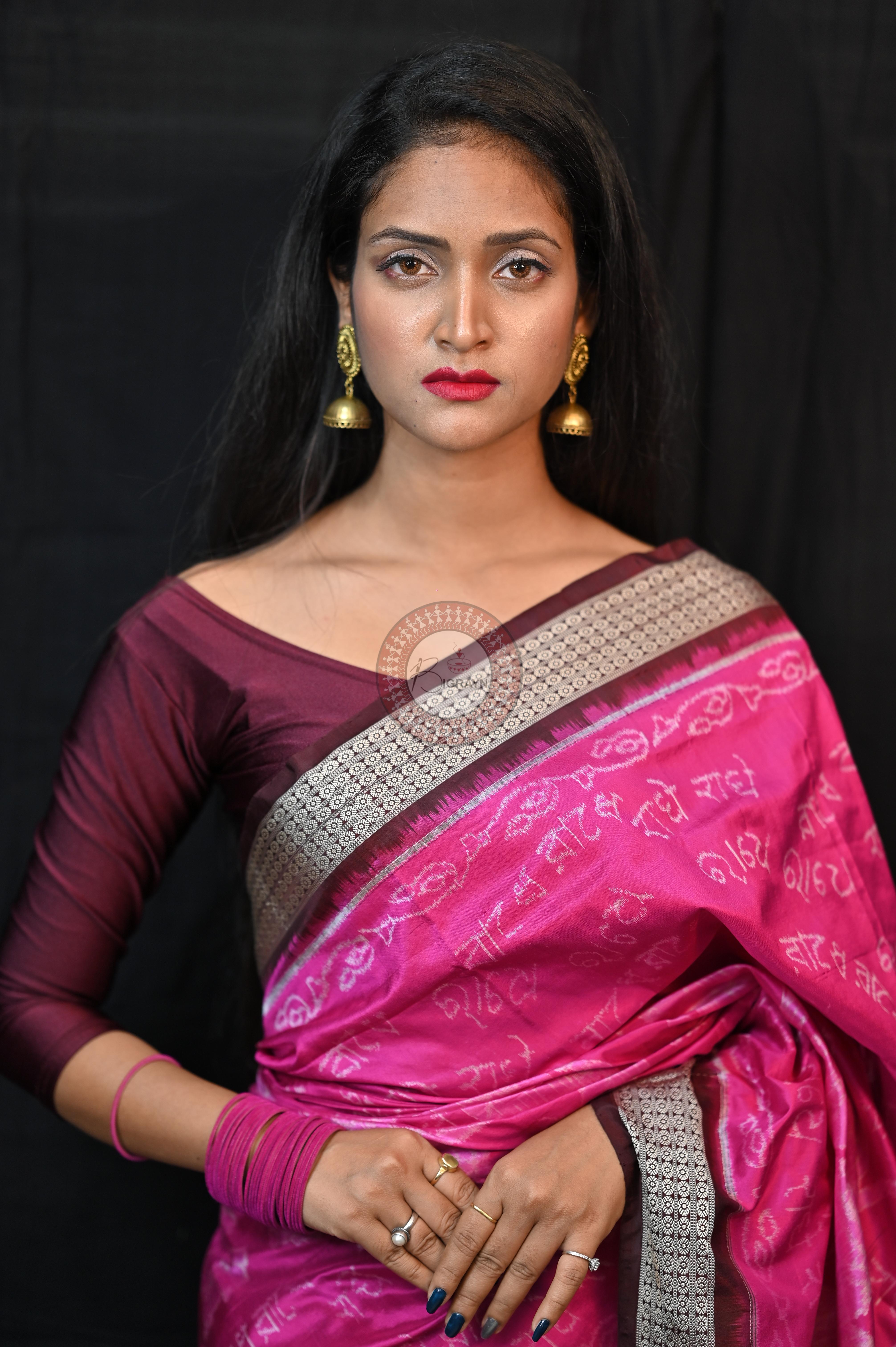 Magenta Shri Radha Exclusive Sambalpuri Silk Saree
