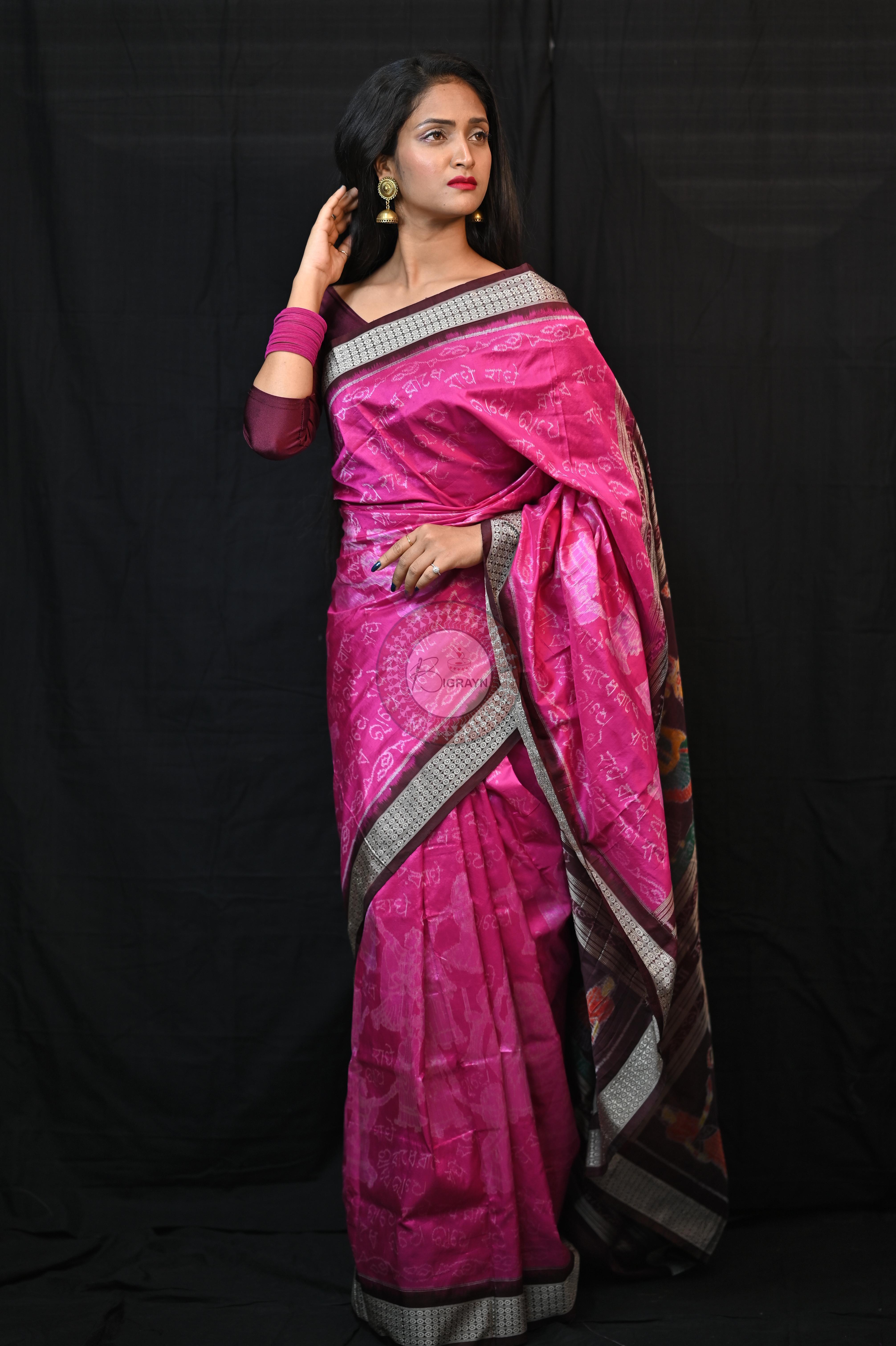 Magenta Shri Radha Exclusive Sambalpuri Silk Saree