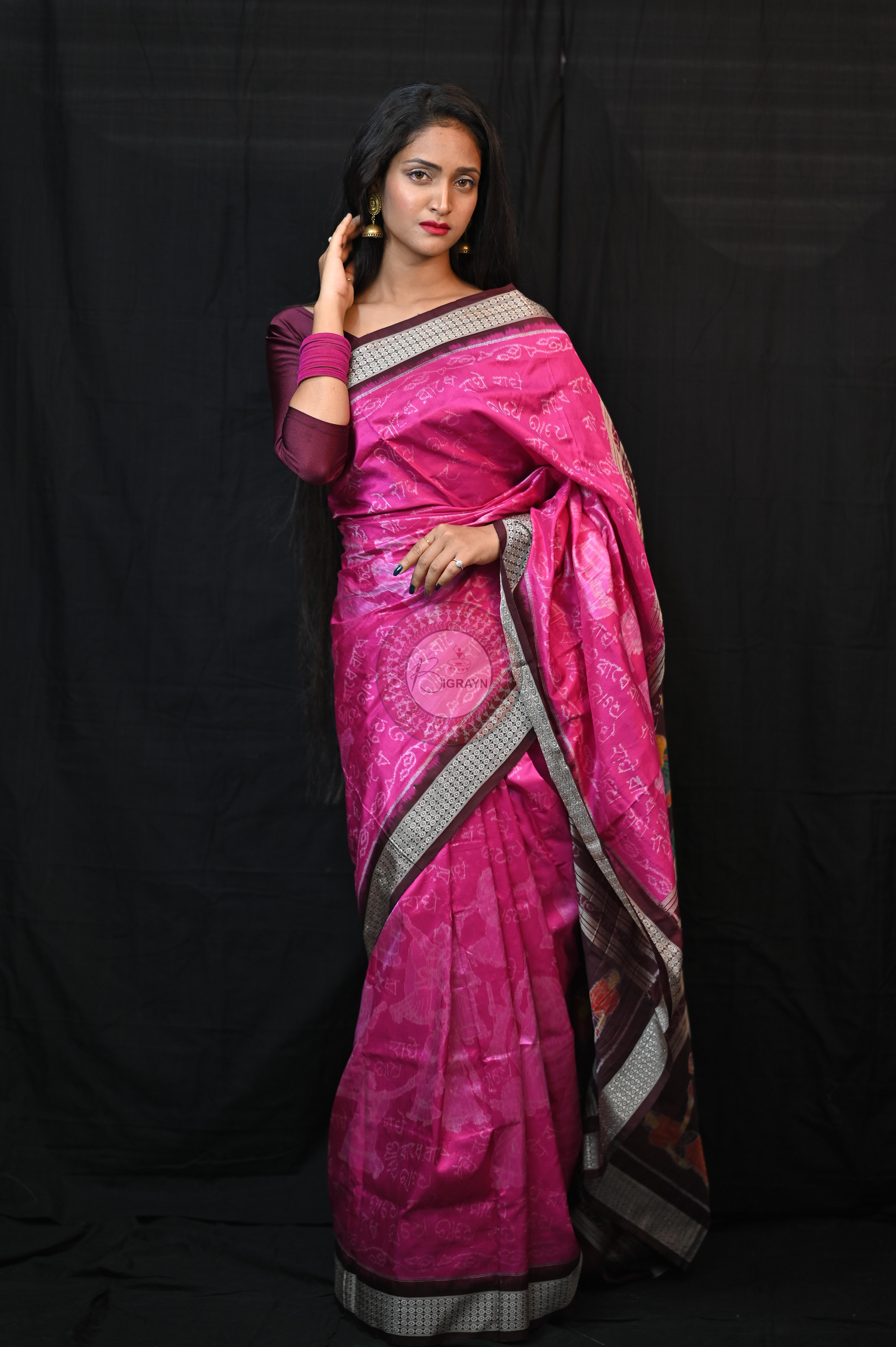 Magenta Shri Radha Exclusive Sambalpuri Silk Saree