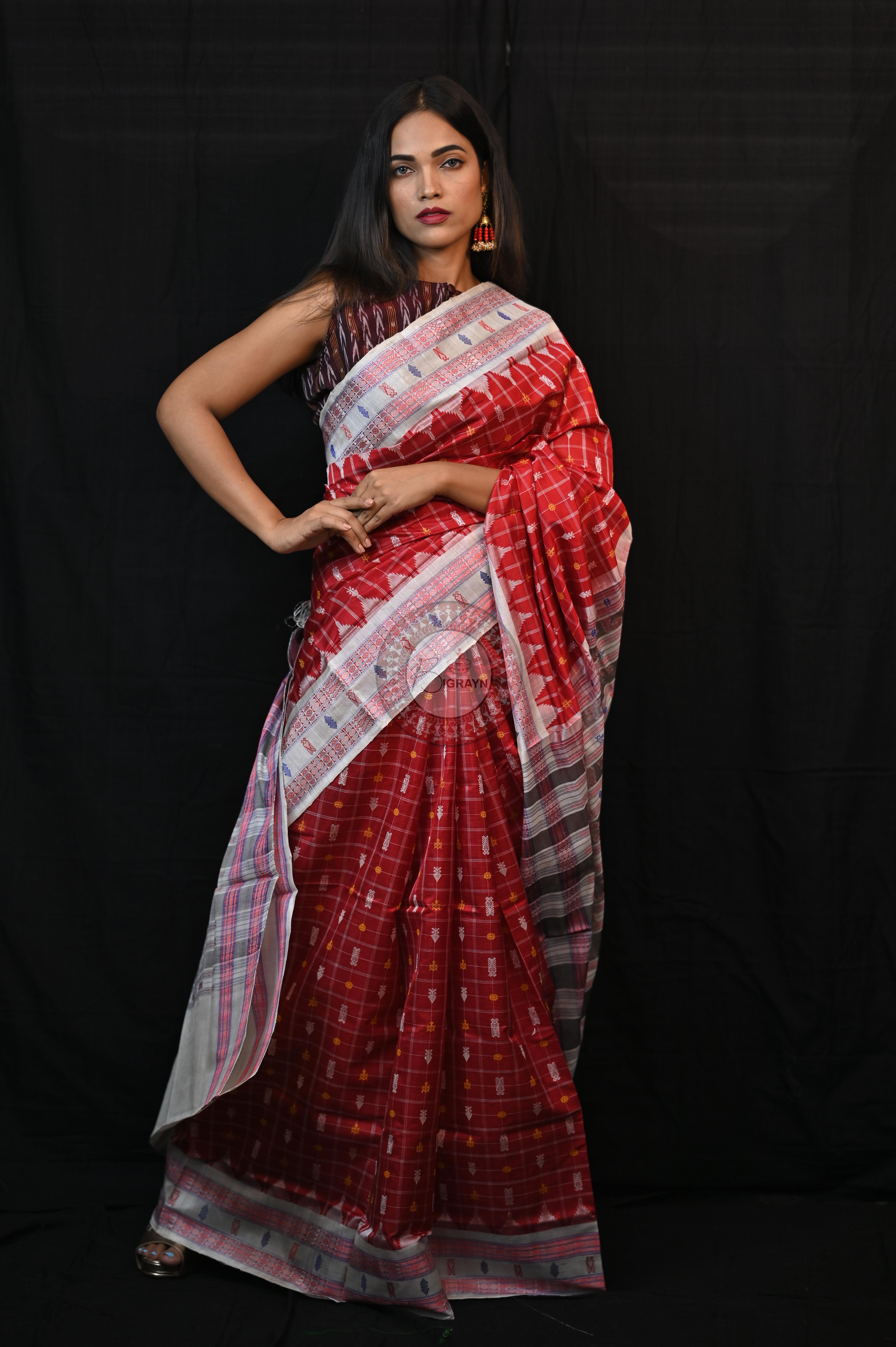 "Odisha Handloom Hazarbuti Bomkai Silk Saree with thousand buti motifs, intricate pallu design, and rich traditional craftsmanship"