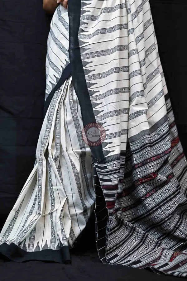 White Black Stripes Kotpad cotton Sarees