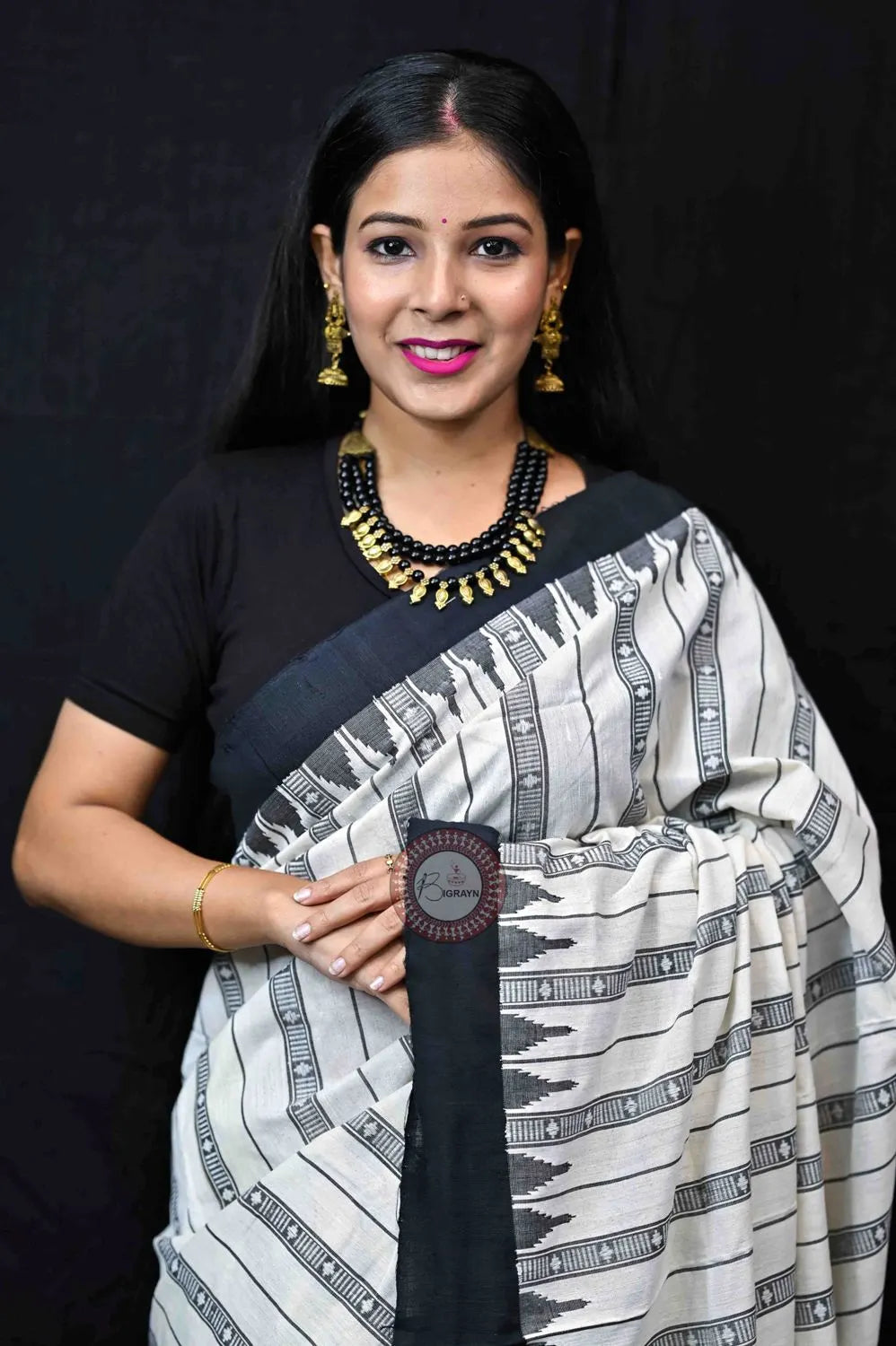 White Black Stripes Kotpad cotton Sarees