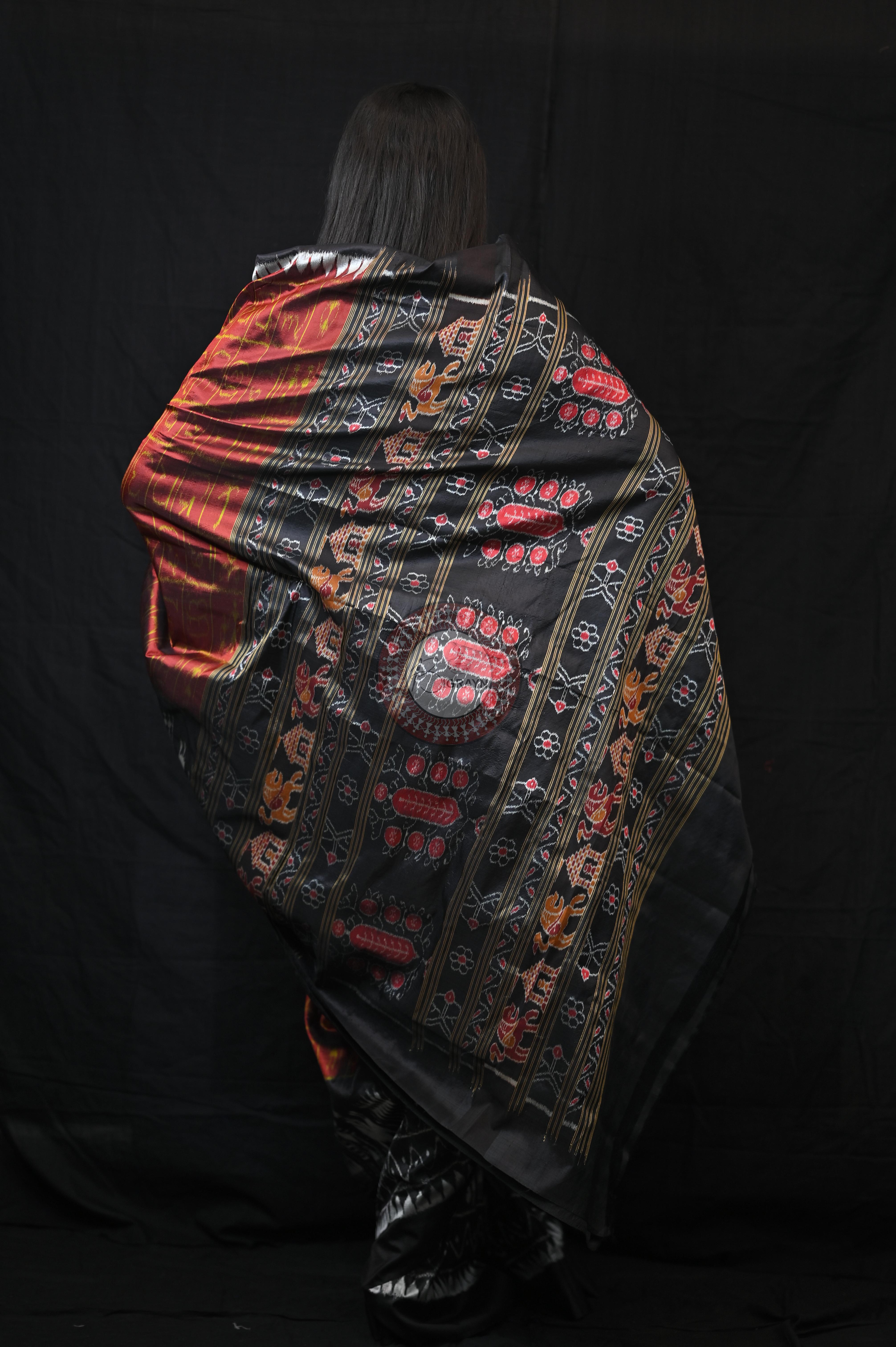Maroon Black Odia Alphabet Mulberry Silk Saree