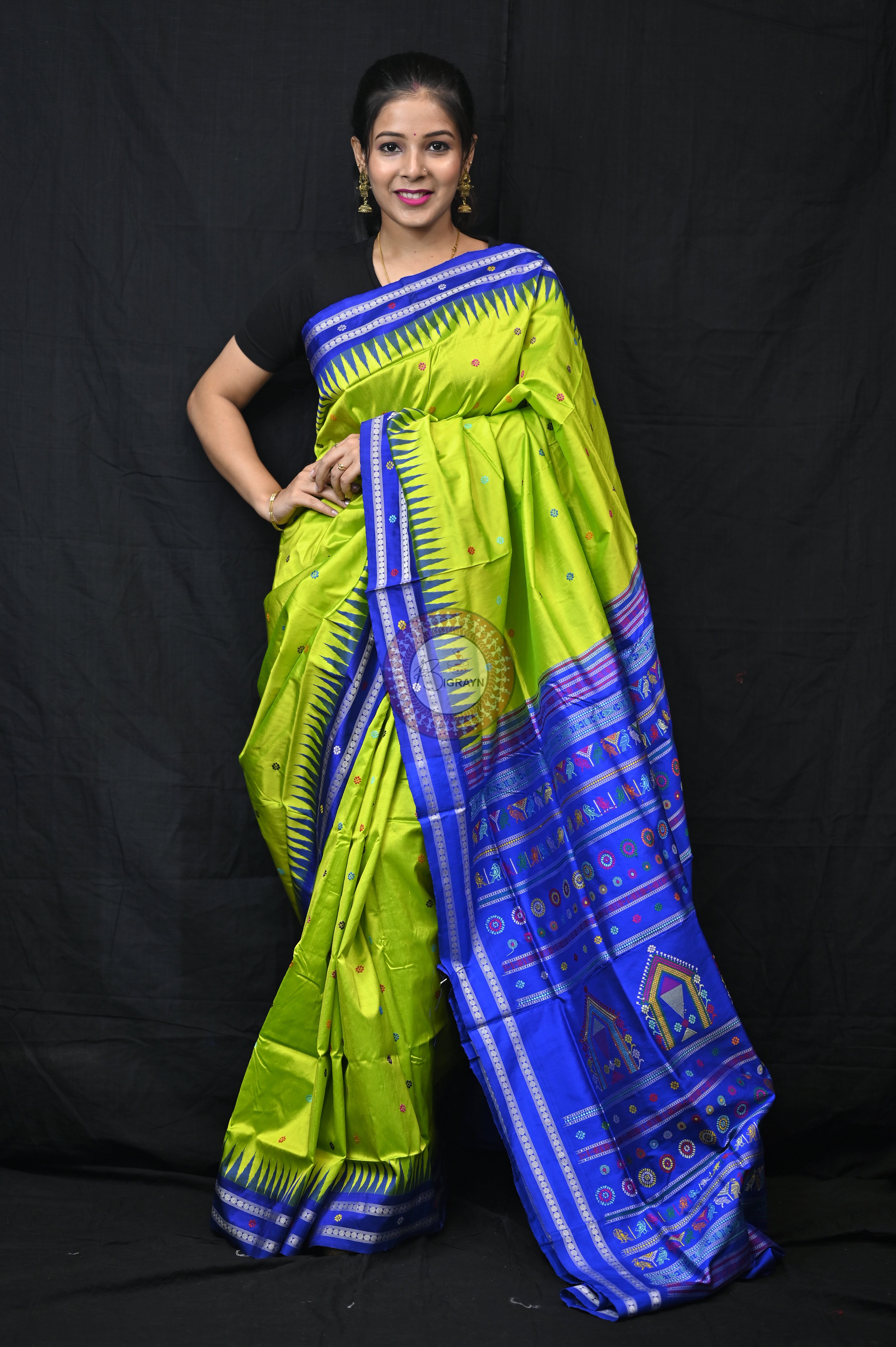 Neon Blue Dolabedi Silk Saree