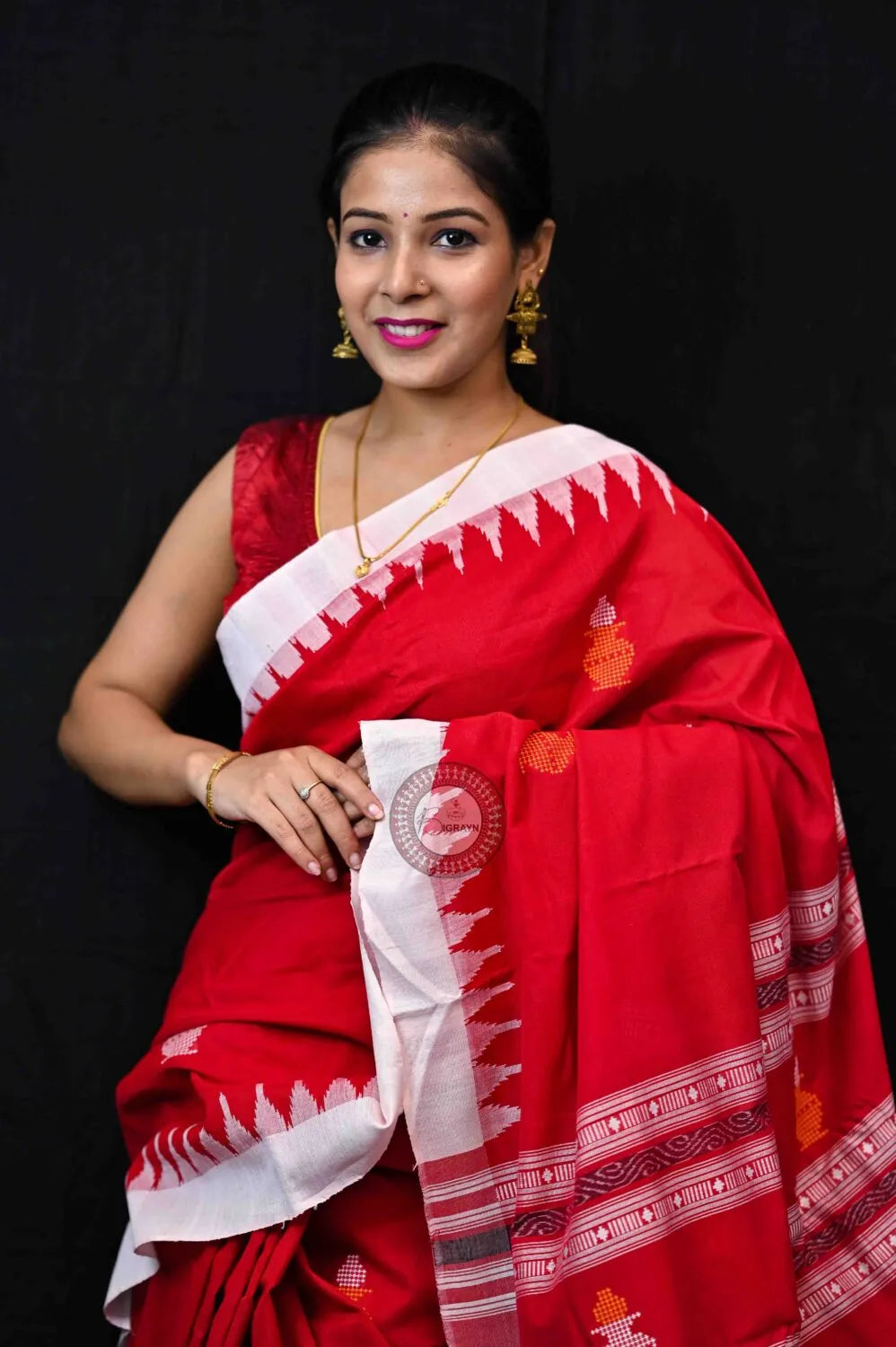 Red White Kalashi Kotpad cotton Sarees