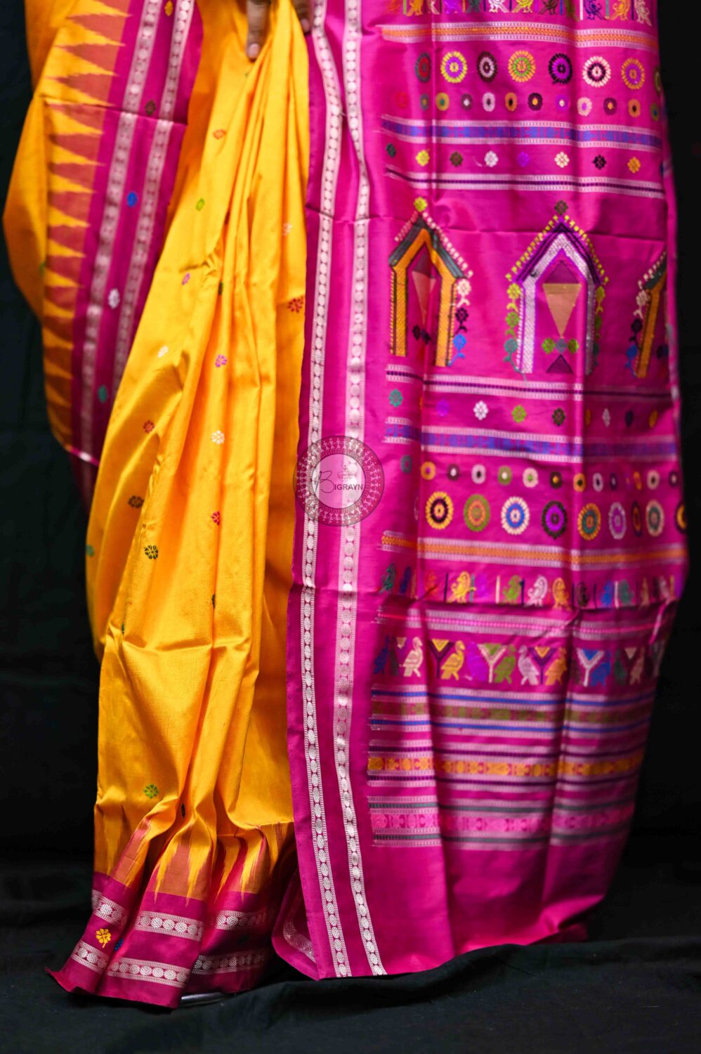 Yellow Magenta Dolabedi Silk Saree