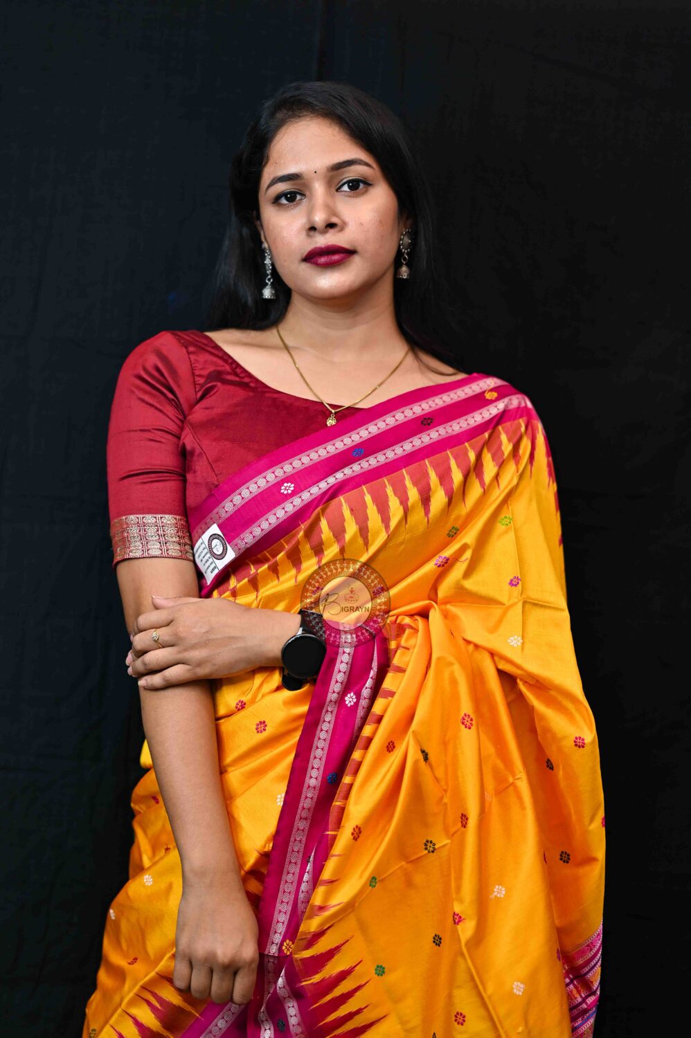 Yellow Magenta Dolabedi Silk Saree