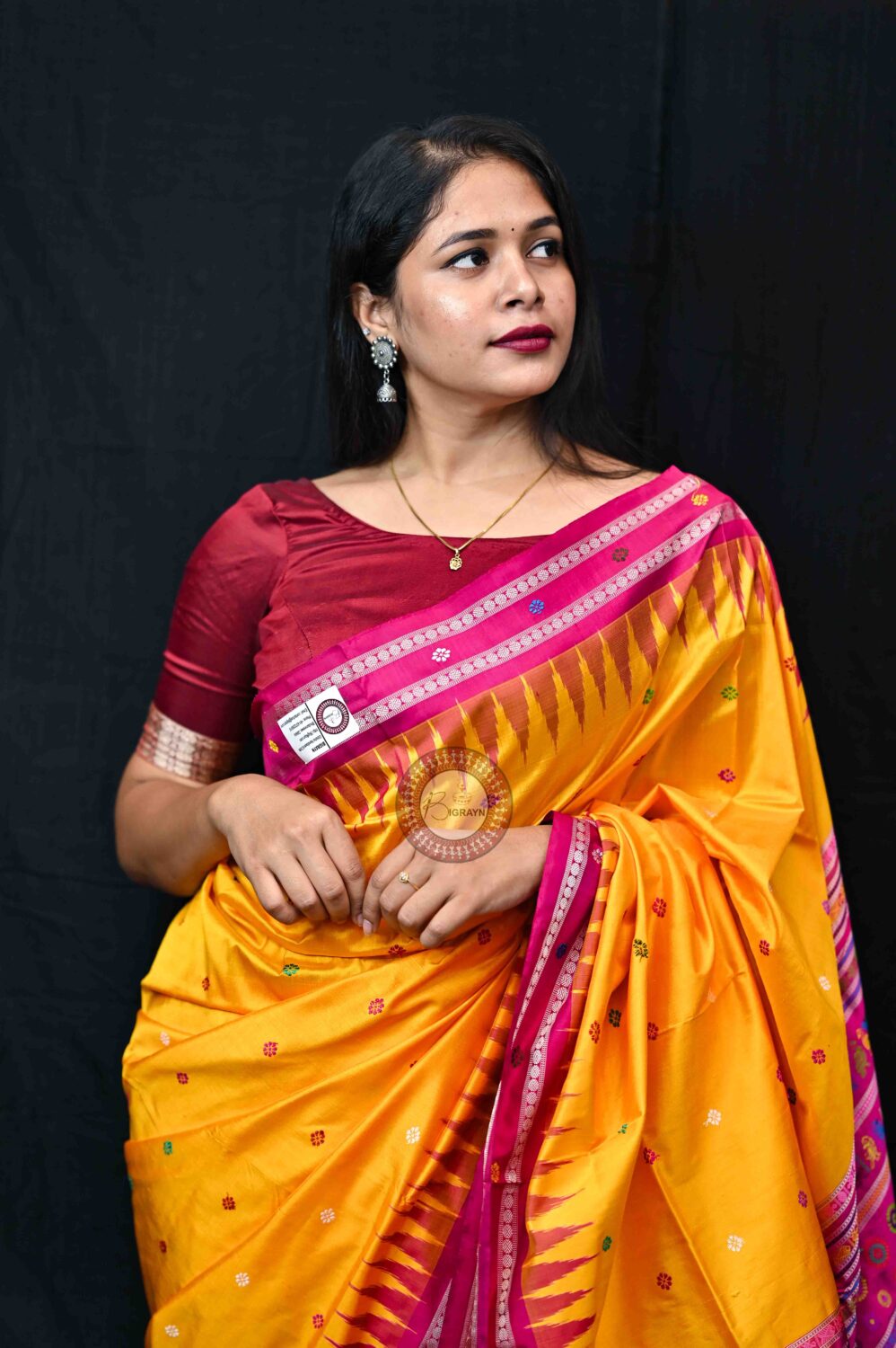 Yellow Magenta Dolabedi Silk Saree