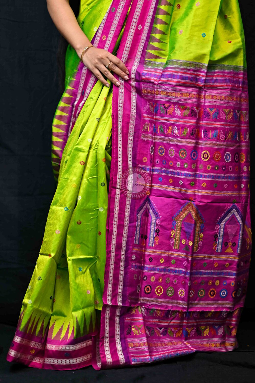 Neon Green Magenta Dolabedi Silk Saree