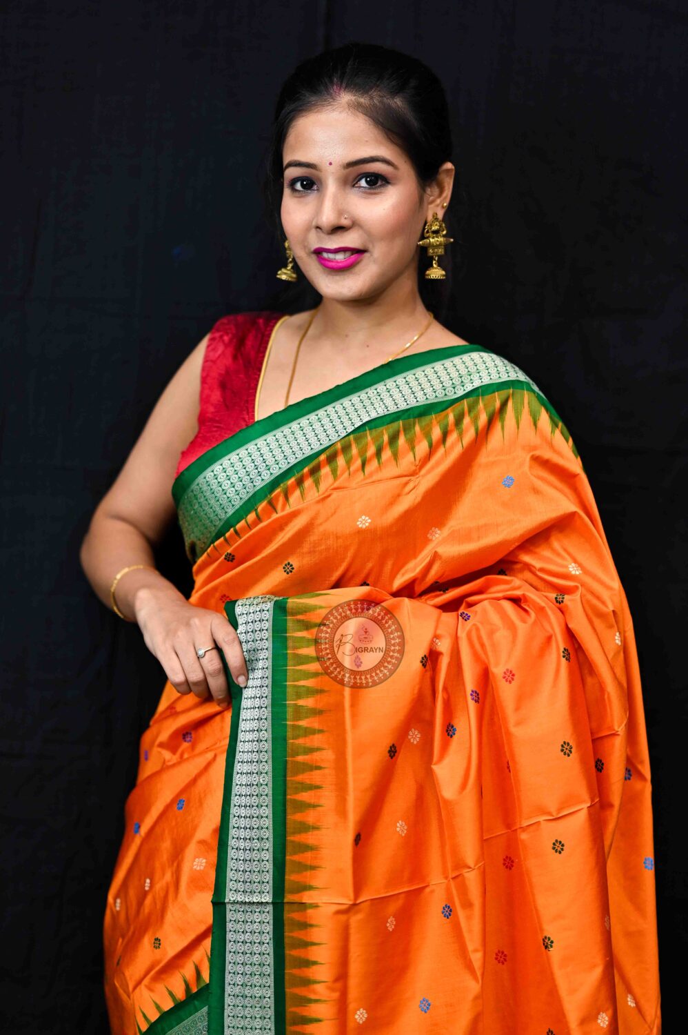 Orange Green Dolabedi Silk Saree