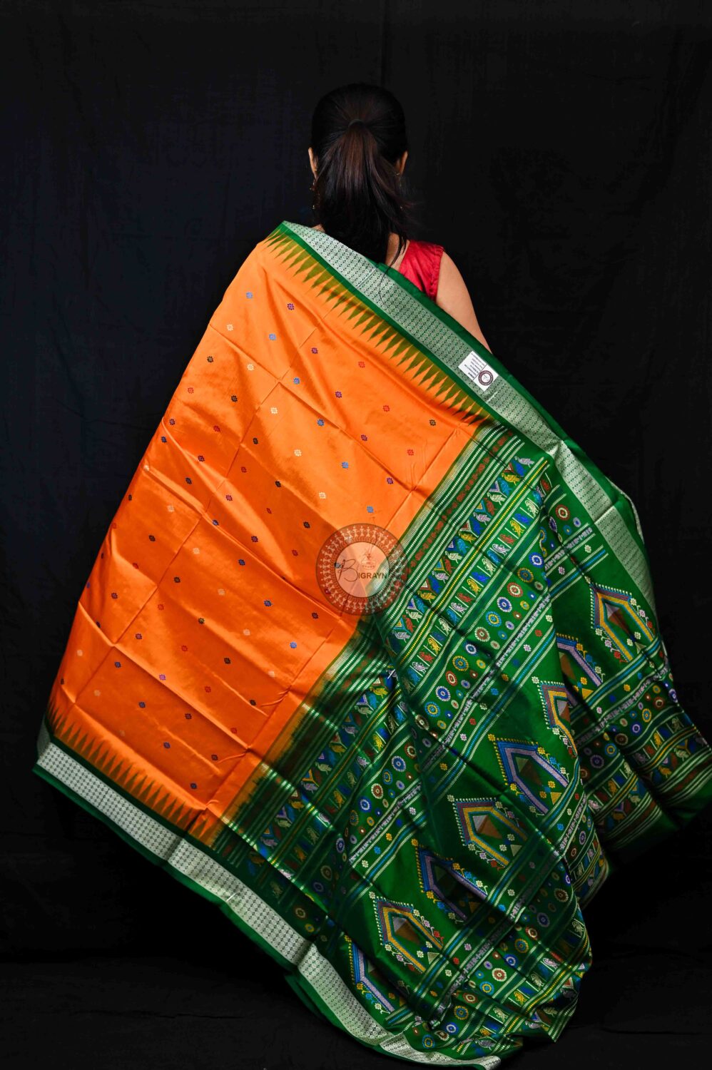 Orange Green Dolabedi Silk Saree