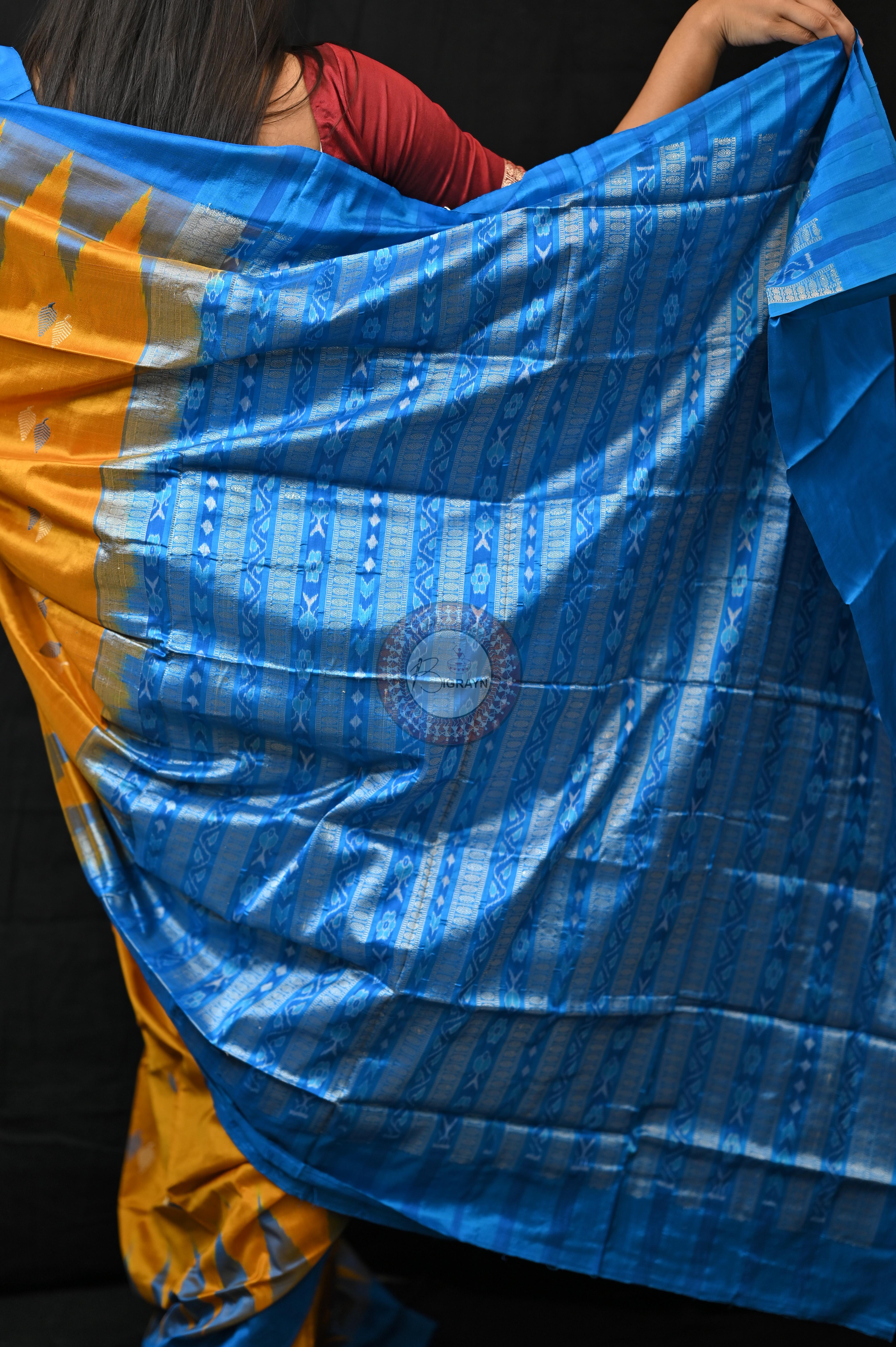 Orange Copper Sulphate Plane Border Bomkai Silk Saree