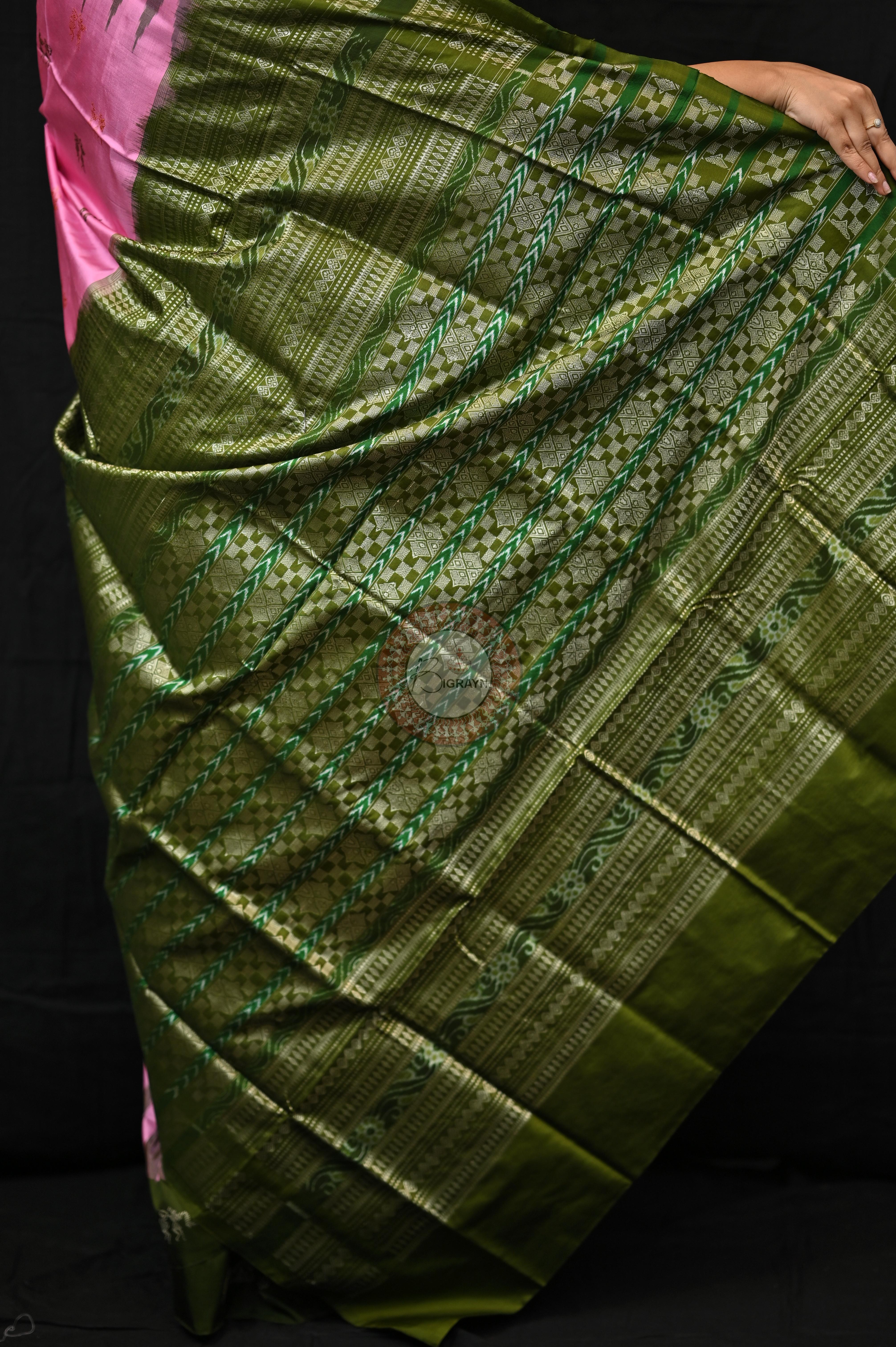 Pink Mehendi Green Sabari Bomkai Silk Saree