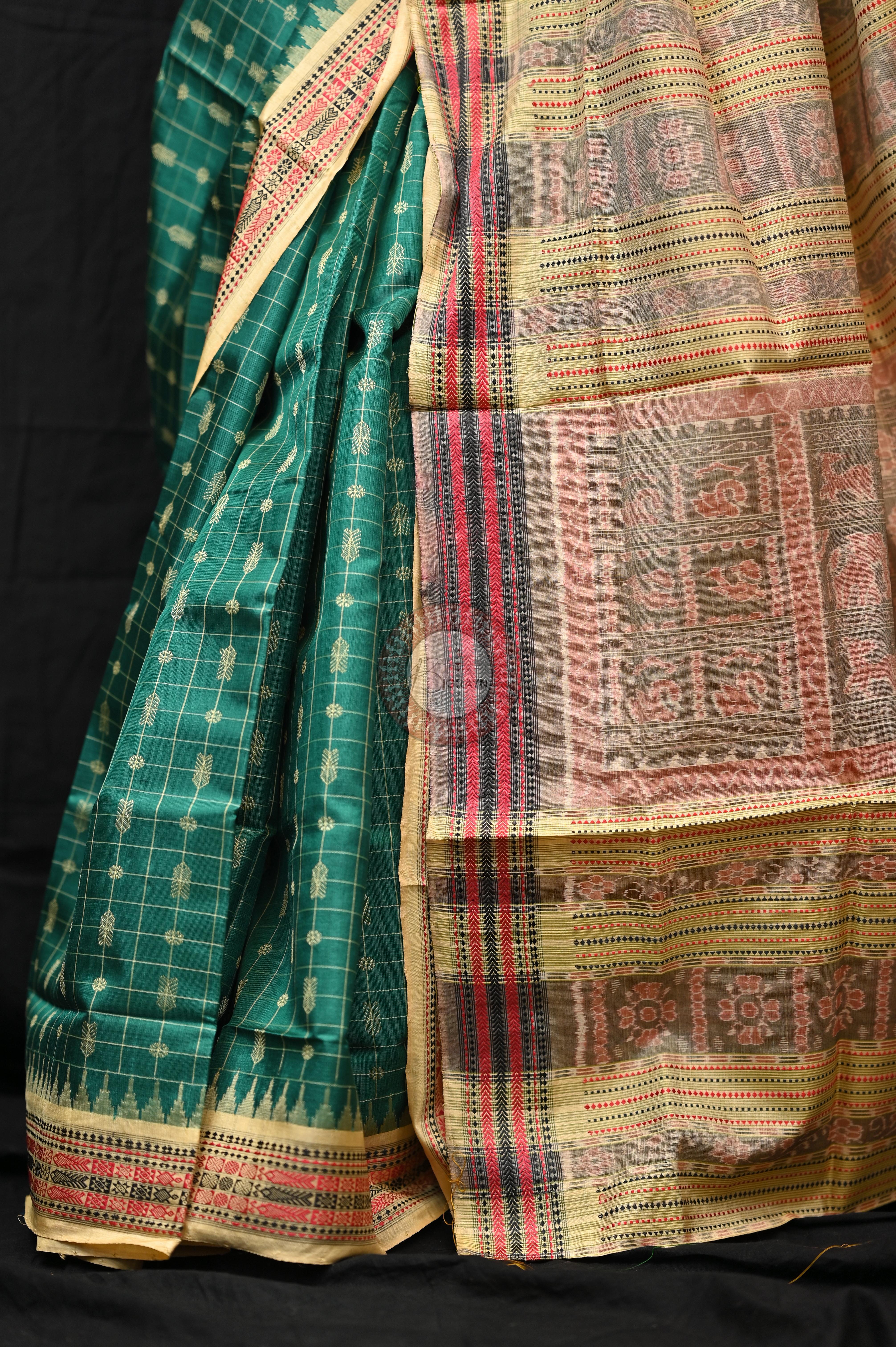 "Odisha Handloom Hazarbuti Bomkai Silk Saree with thousand buti motifs, intricate pallu design, and rich traditional craftsmanship"