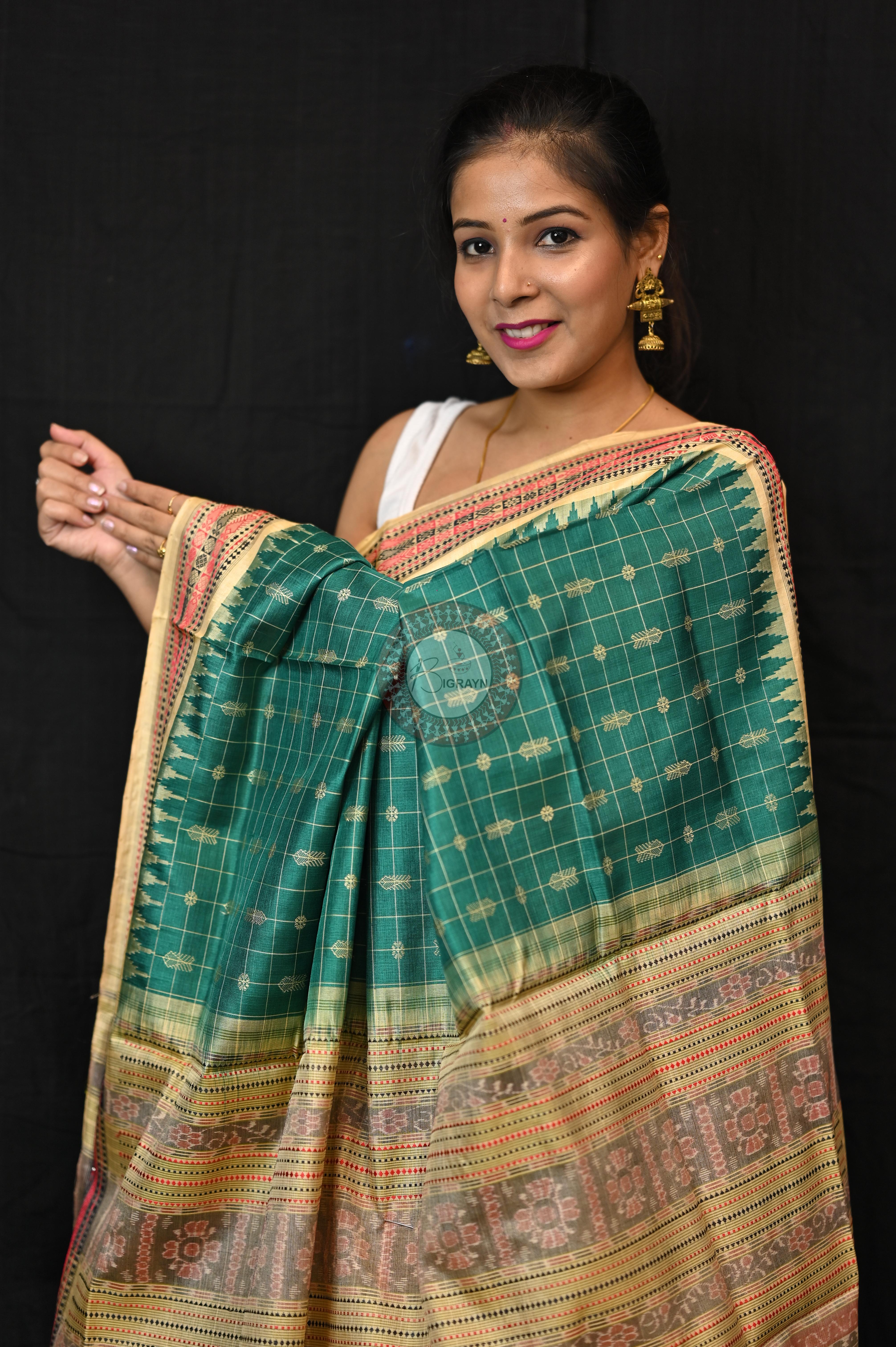 "Odisha Handloom Hazarbuti Bomkai Silk Saree with thousand buti motifs, intricate pallu design, and rich traditional craftsmanship"